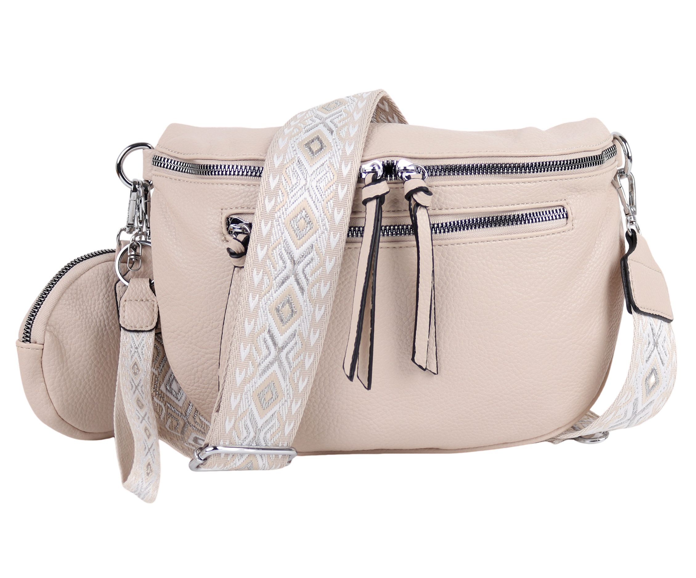 MIRROSI Bauchtasche Damen Taschen, Umhängetasche, Brusttasche, 30x20x9cm Veganes Leder (Schultertasche für jeden Anlass, (dazu 1x Schlüsselband und 1x Münzenbeutel), Crossbody Bag, Bohemian gemusterten& verstellbaren Schulterriemen