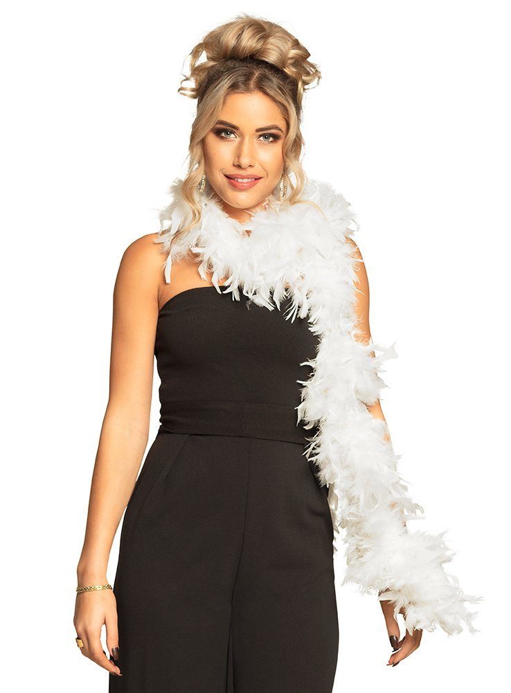 Boland Kostüm Federboa 80 g – weiß, Farbenprächtiger Federschal von 180 cm günstig online kaufen