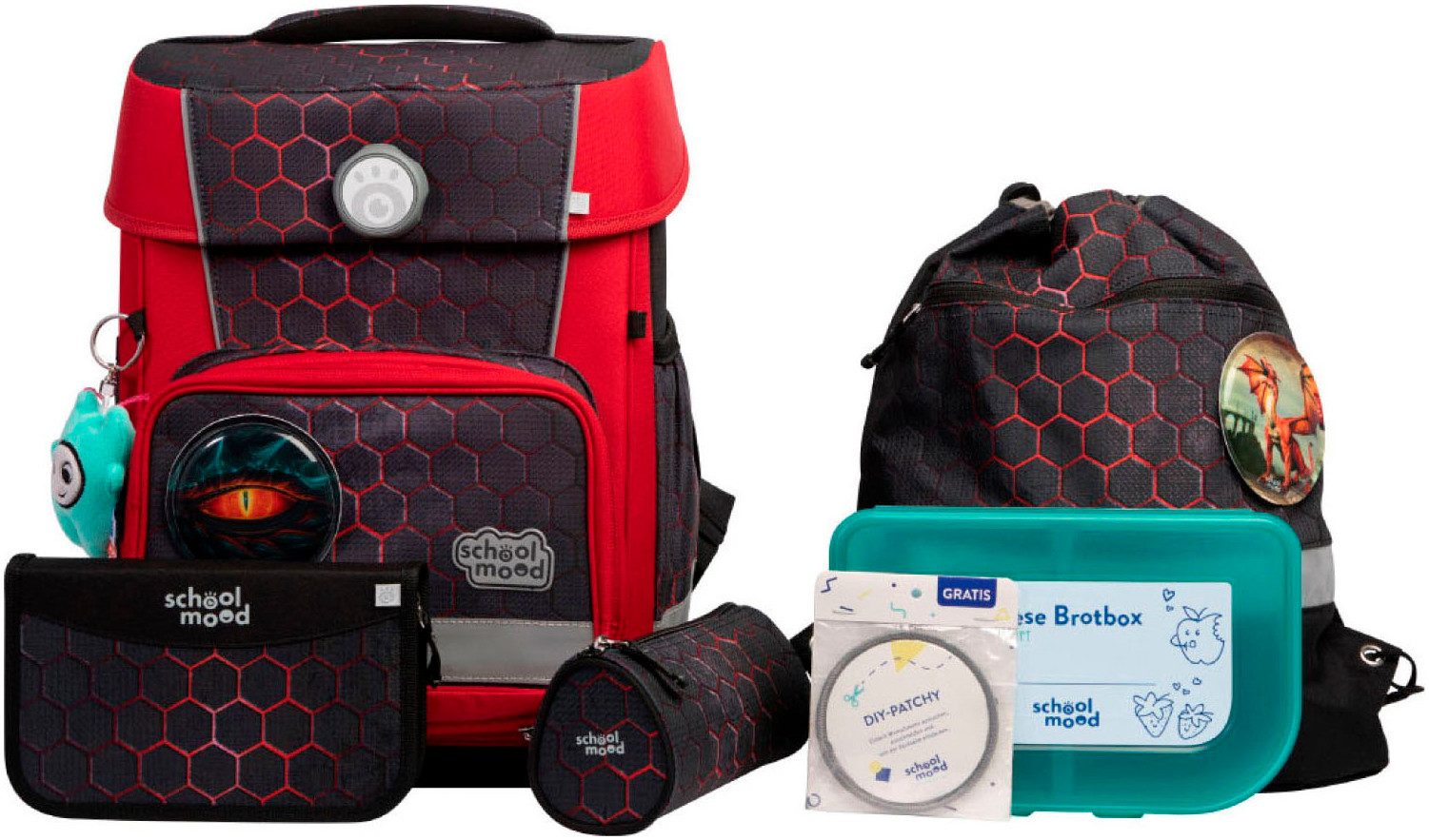 SCHOOL-MOOD® Schulranzen Champion Pro (Set, 7-tlg), mit LED-Patchy