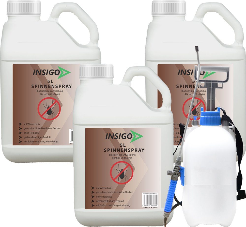 INSIGO Insektenspray Spinnen-Spray Hochwirksam gegen Spinnen, 15 l, auf Wasserbasis, geruchsarm, brennt / ätzt nicht, mit Langzeitwirkung | Insektizide