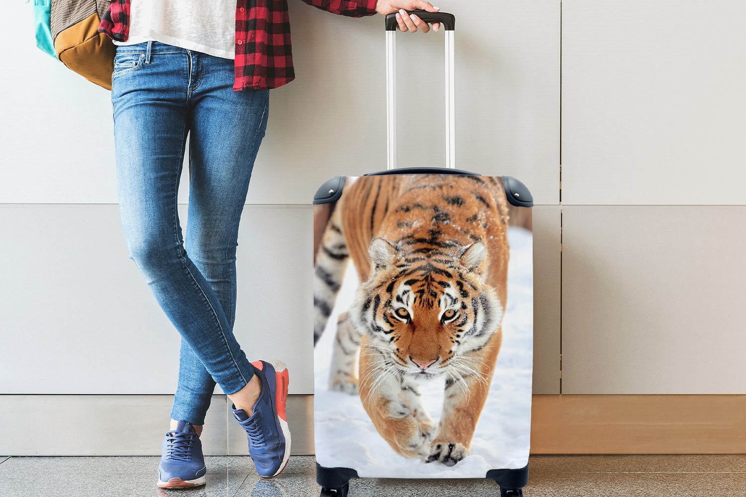 - 4 Ferien, Trolley, rollen, - Reisetasche für Handgepäck Schnee, Rollen, Jagd MuchoWow Reisekoffer Handgepäckkoffer Tiger mit