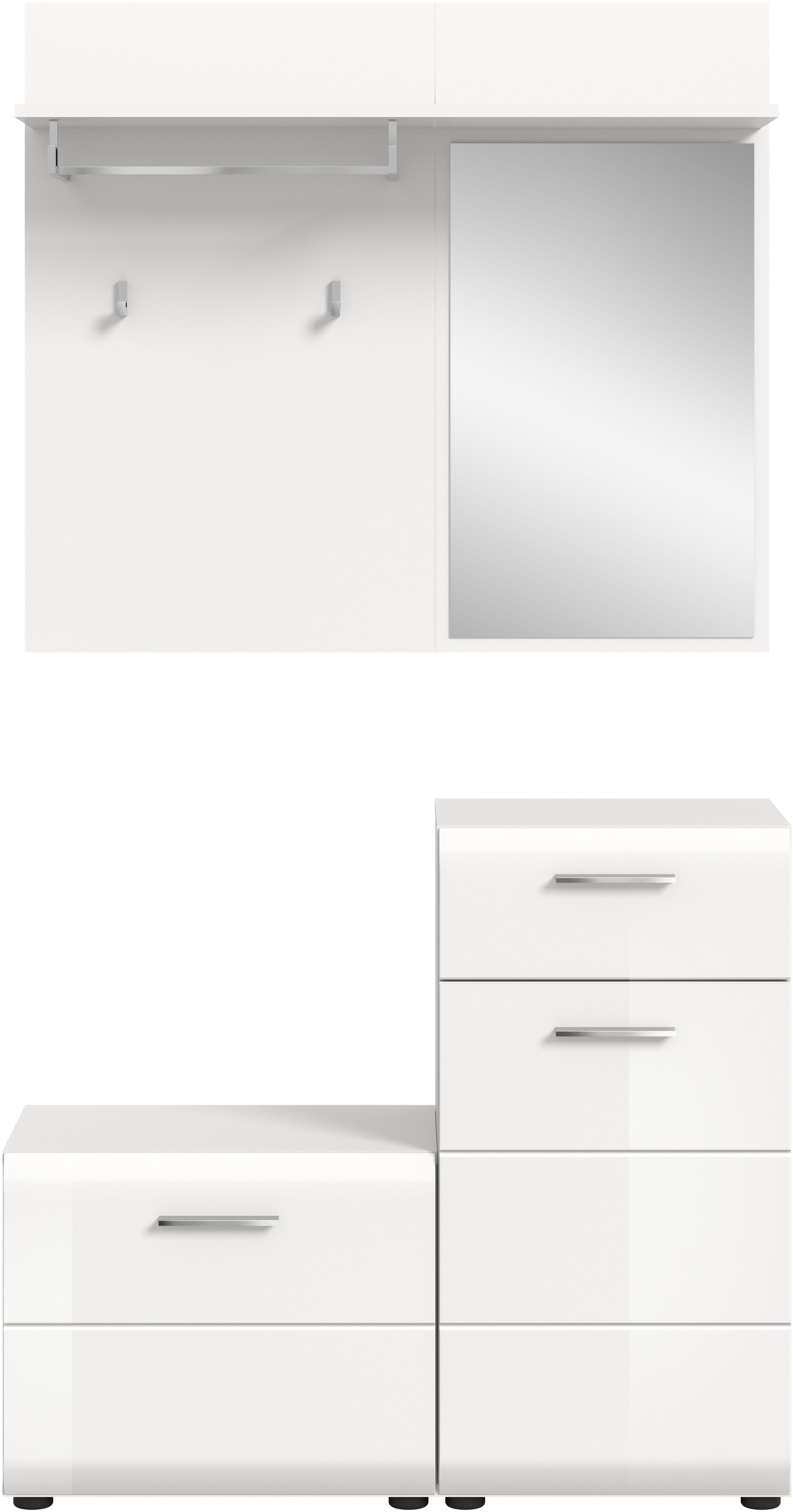 Home affaire Garderoben-Set FLORENZ, 3tlg., best. aus: Garderobenspiegelpaneel, Sitzbank & Kommode, Kombination, Kompaktgarderobe, Garderobenkombination, Garderobe