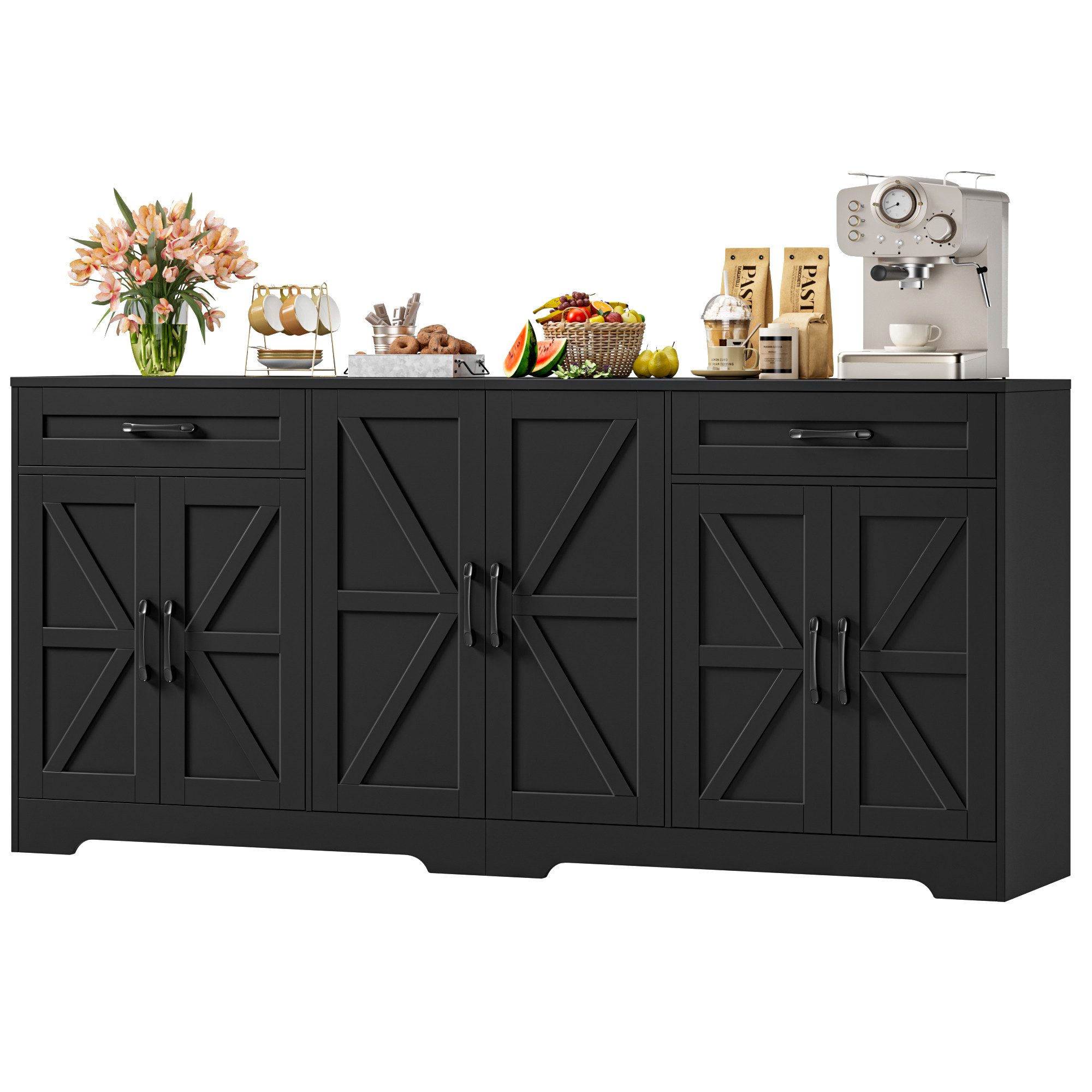 HOMECHO Sideboard, 180 cm breit Küchenschrank mit Arbeitsplatte, 6 Türen und 2 Schubladen