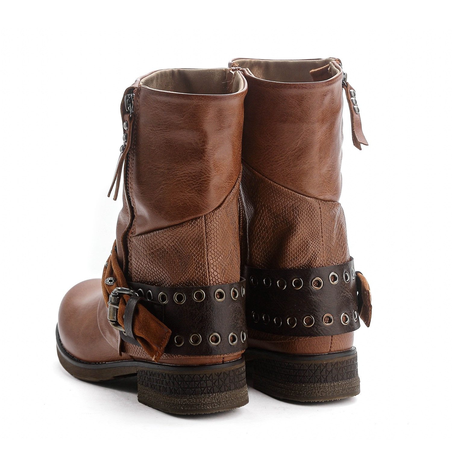 Pogolino ST04 Bikerboots Damen Biker Boots leicht gefüttert Nieten Stiefeletten – Bild 3 von 5