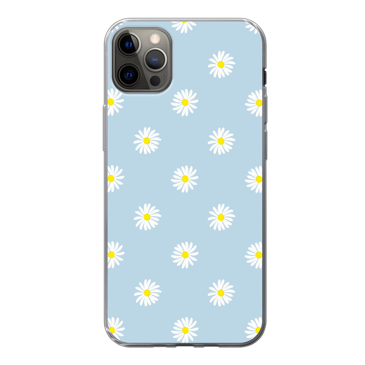MuchoWow Handyhülle für Apple iPhone 13 Pro Max Gänseblümchen - Pastell - Weiß - Blau - Bl, Smartphone-Bumper, Print, Handy Schutzhülle Dünn