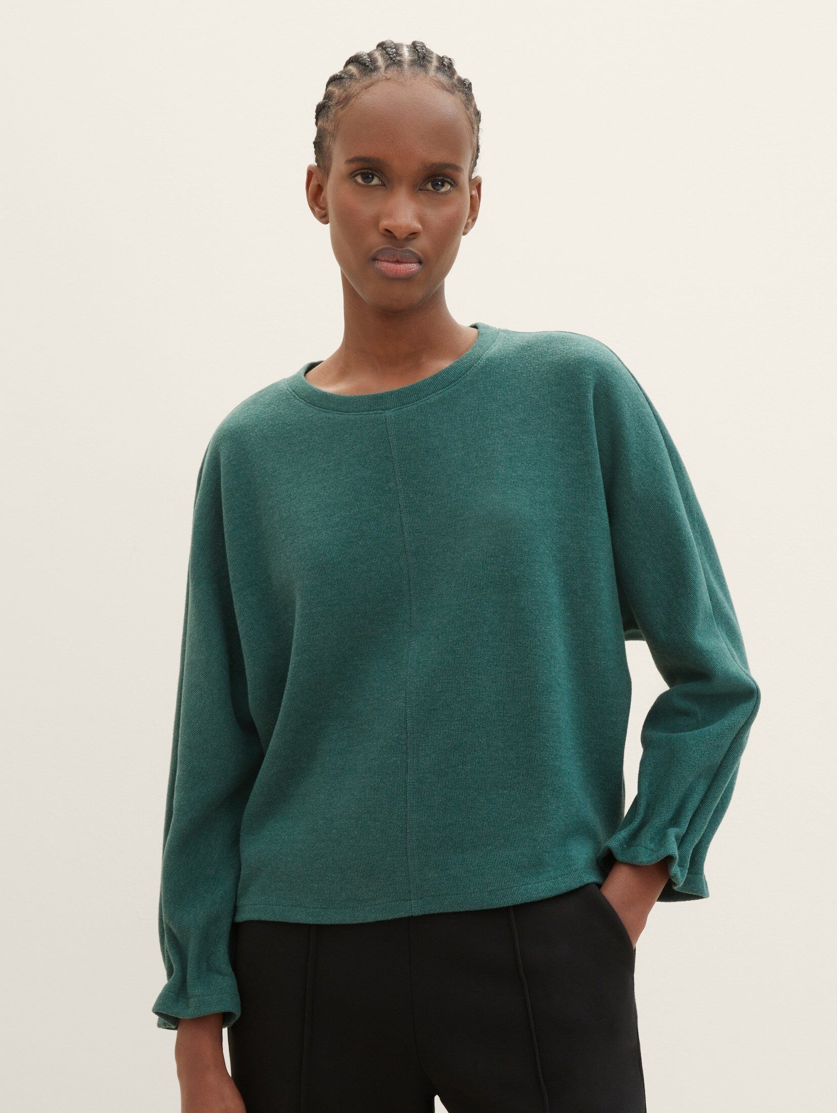 TOM TAILOR Denim Sweatshirt Sweater mit Fledermausärmeln green dust melange