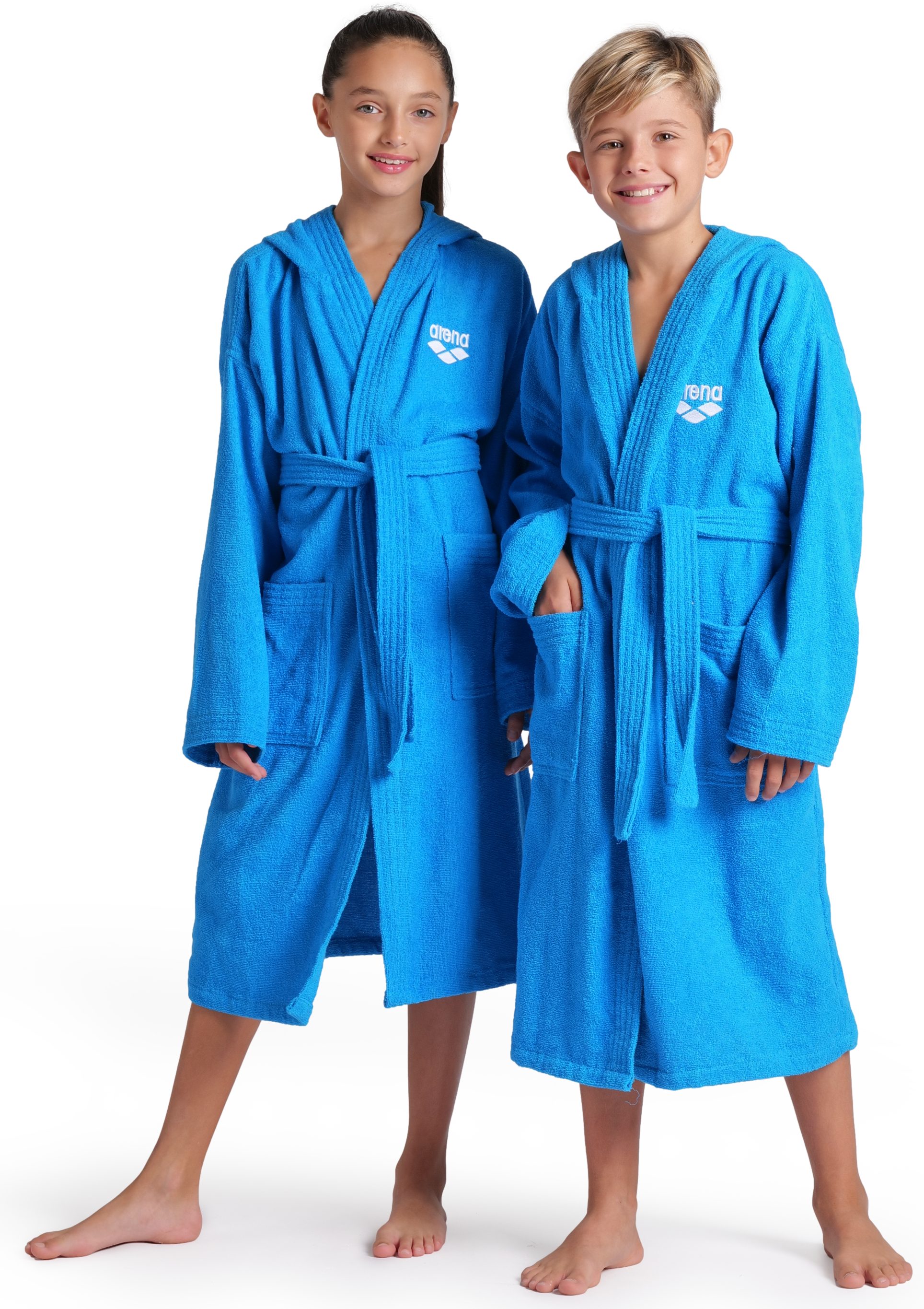 Arena Bademantel arena Kinder Junior Zeppelin Bademantel, Midilänge, Baumwolle, Kapuze, Gürtel, Bademantel, Kinder, Mädchen, Jungen, Schwimmbad, weich, gemütlich