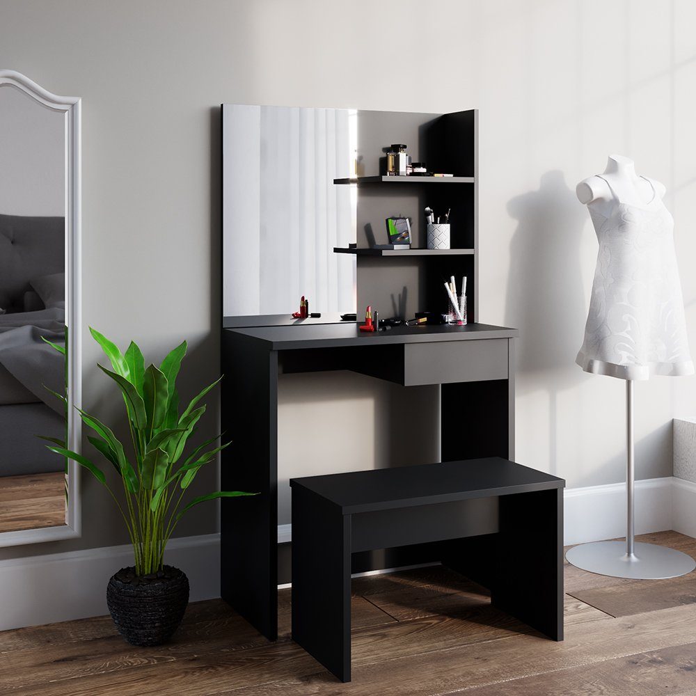 Vicco Sitzbank, Schwarz, 70 cm für Schminktisch (Einzelartikel), divers kombinierbar