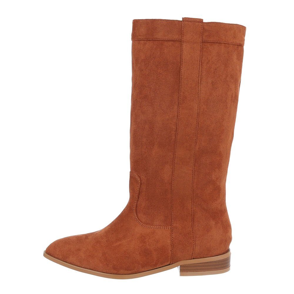 Ital-Design Damen Cowboyboots Western Westernstiefel Blockabsatz Flache Stiefel in Camel