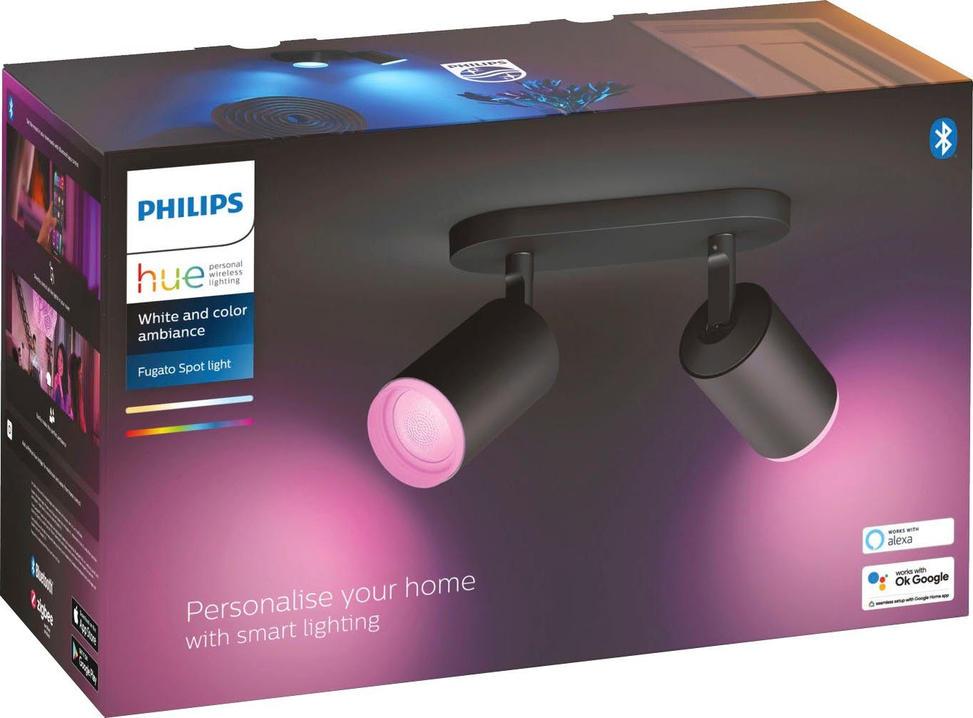 Philips Hue LED Fugato, Leuchtmittel Flutlichtstrahler Farbwechsler wechselbar, Dimmfunktion