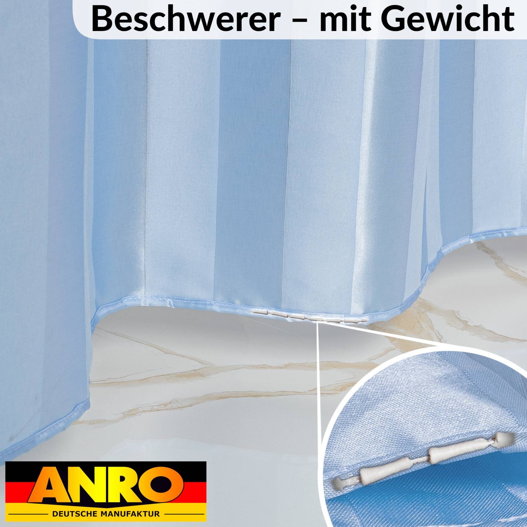 ANRO Duschvorhang aus Italien hochwertiger Badevorhang Textil mit Ösen und Haken Breite 120 cm (Packung, 1-tlg., Duschvorhang inkl. Aufhängeringe), robuster Vor – Bild 4 von 5