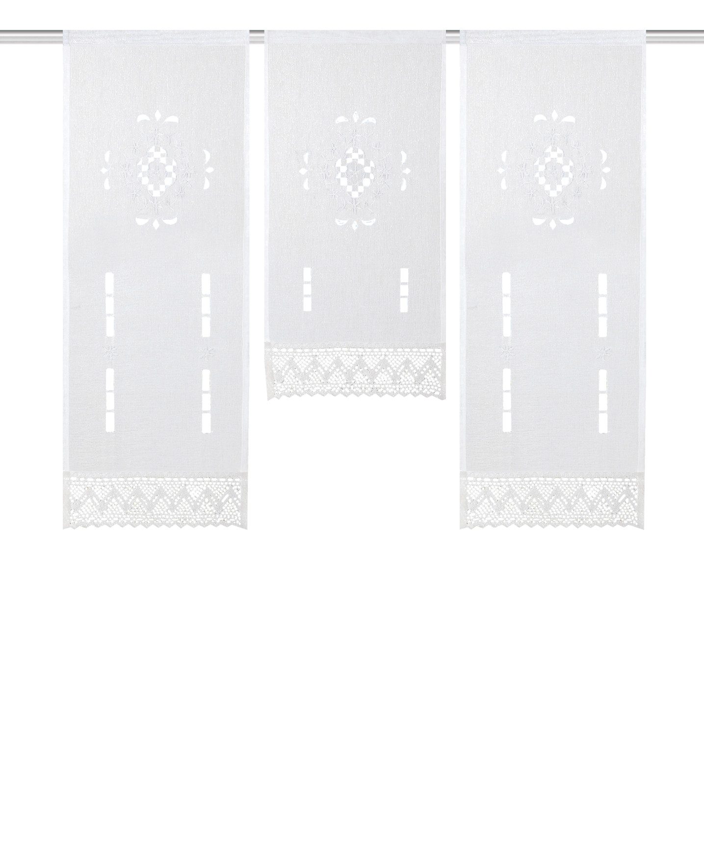 HOME WOHNIDEEN Scheibengardine ALEGRA Fensterbehang 3 stk, Leinenstruktur, bestickt, 80x30 cm, Weiß (3 St), halbtransparent, 100% Polyester – Bild 2 von 3