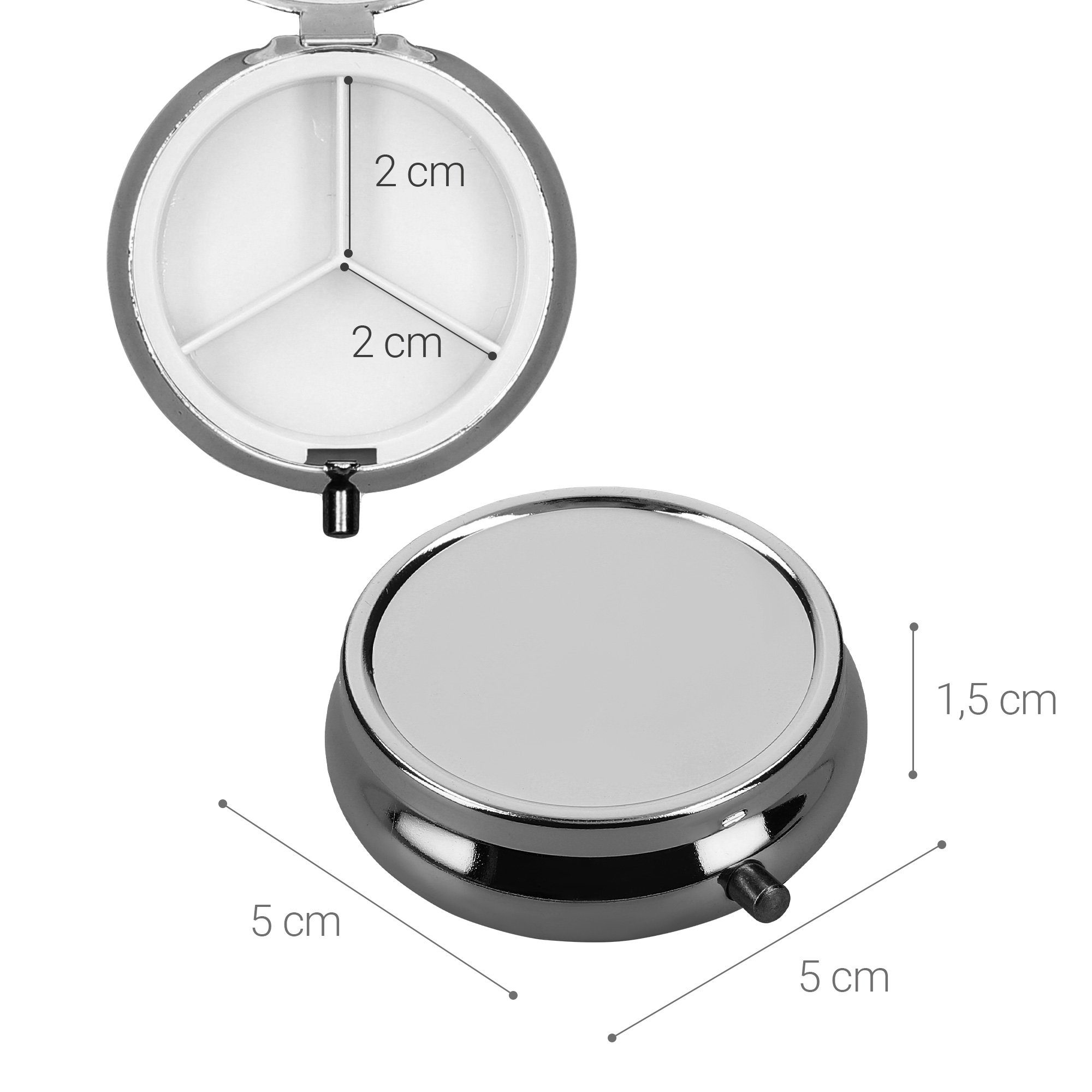 kwmobile Pillendose 2x Edelstahl Pillendose mit 3 Fächern (2 St), runde Tablettendose Box