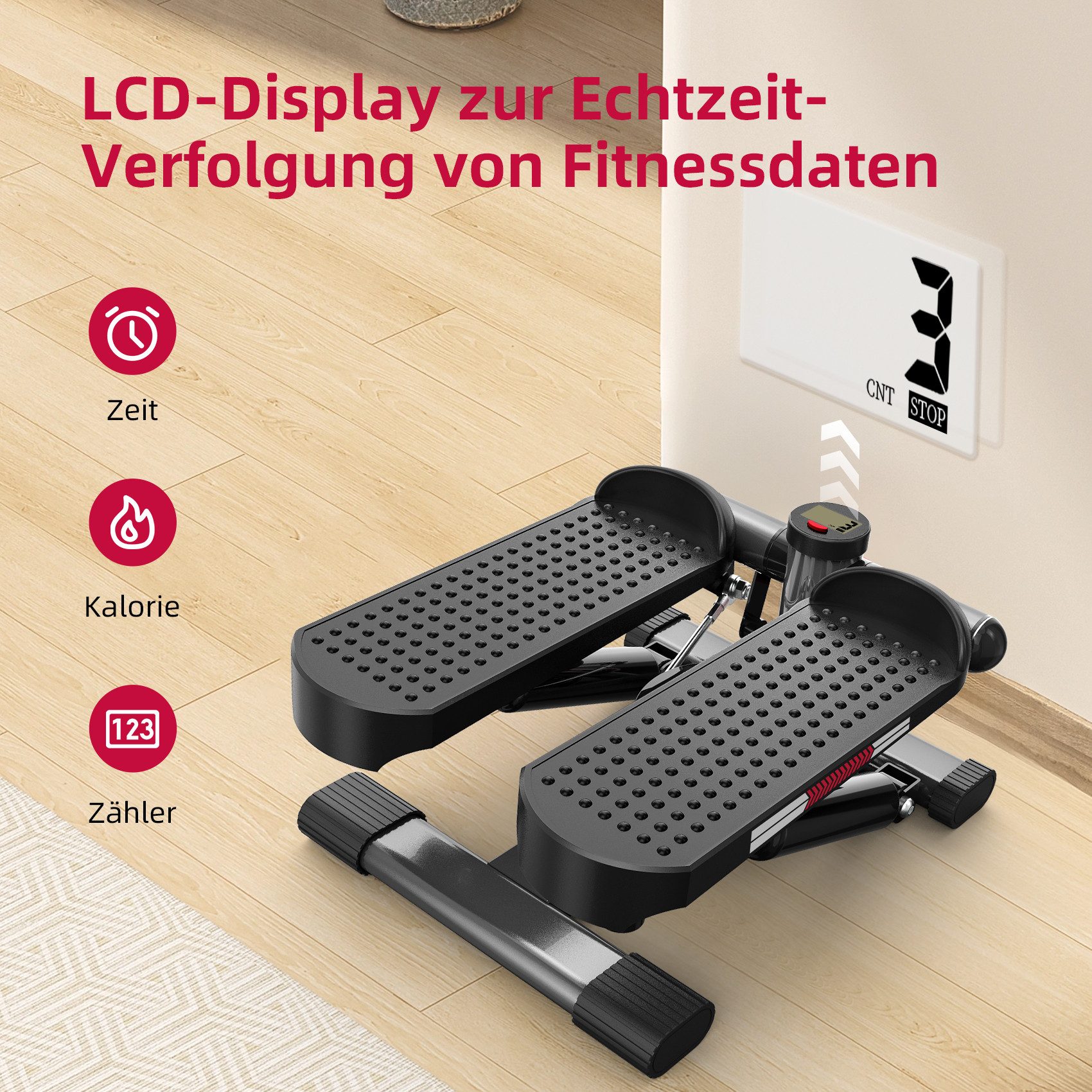 JASPORT Mini-Stepper ST1 2-in-1 Mini Stepper mit Widerstandsband (2-in-1 Up-Down Swing Stepper mit Power Ropes), leise, max. Belastbarkeit 100kg