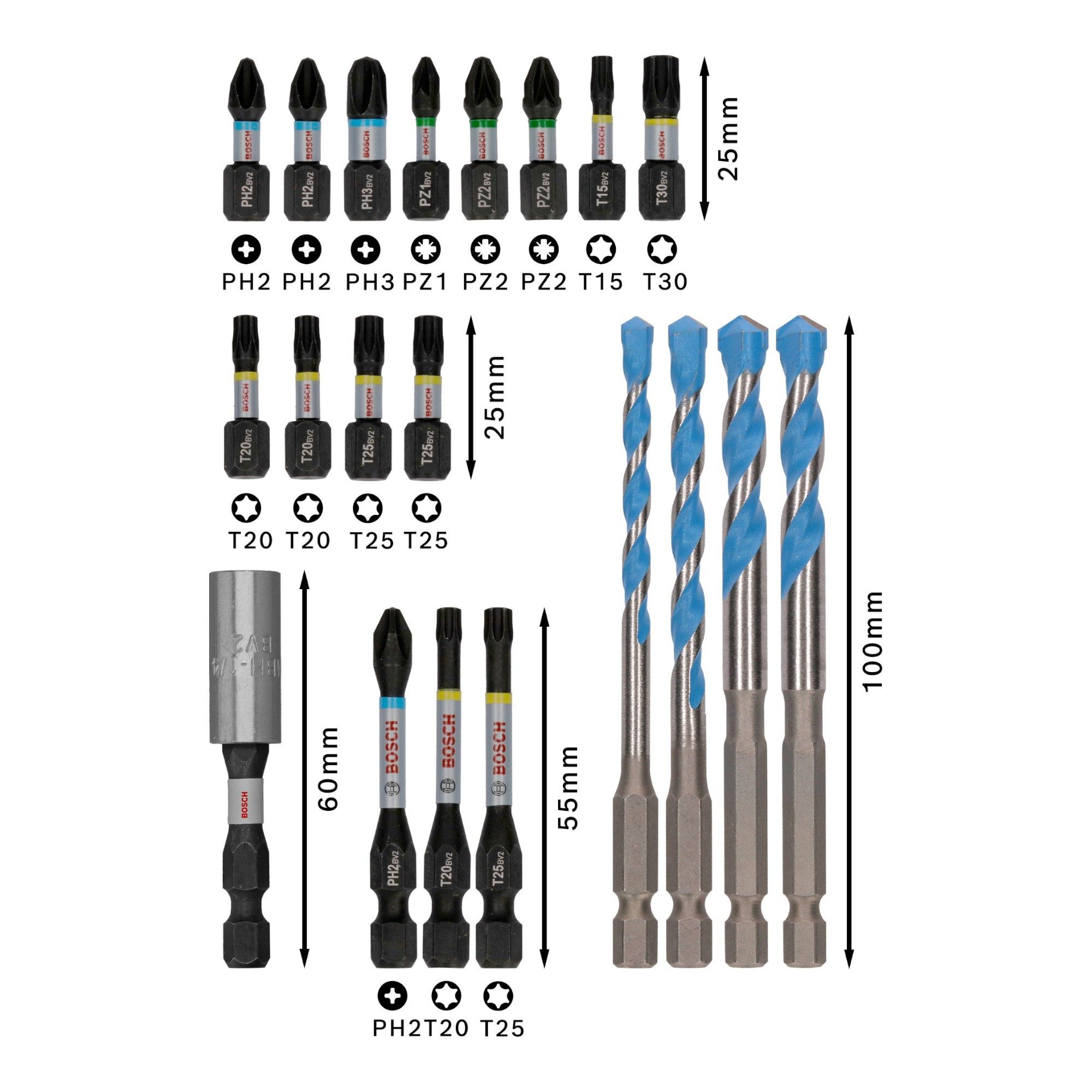 Bosch Professional Bit-Set PRO Impact Mixed Bit und Bohrer Set 20 tlg. (2608521U83) PH / PZ