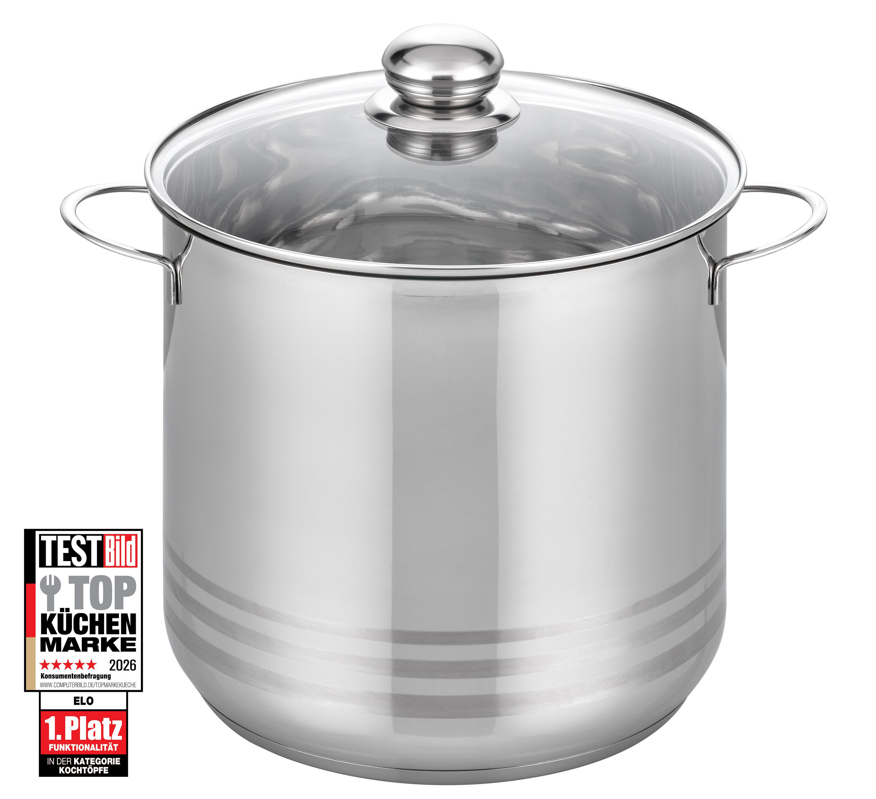 Elo Basic Kochtopf Brillant, Edelstahl, Großraumtopf, Ø 24 cm, 9 Liter, Induktion