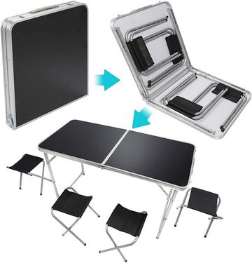 Goods+Gadgets Klapptisch Klappbarer Campingtisch (Mehrzwecktisch, Campingtisch Markttisch), Multifunktionstisch mit 4 Stühlen - Schwarz