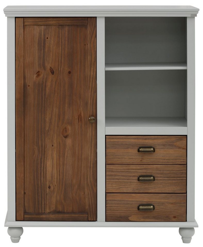 Home affaire Hochschrank Borey mit 1 Tür und 3 Schubkästen aus Massivholz,  Höhe 125 cm, Breite 100 cm