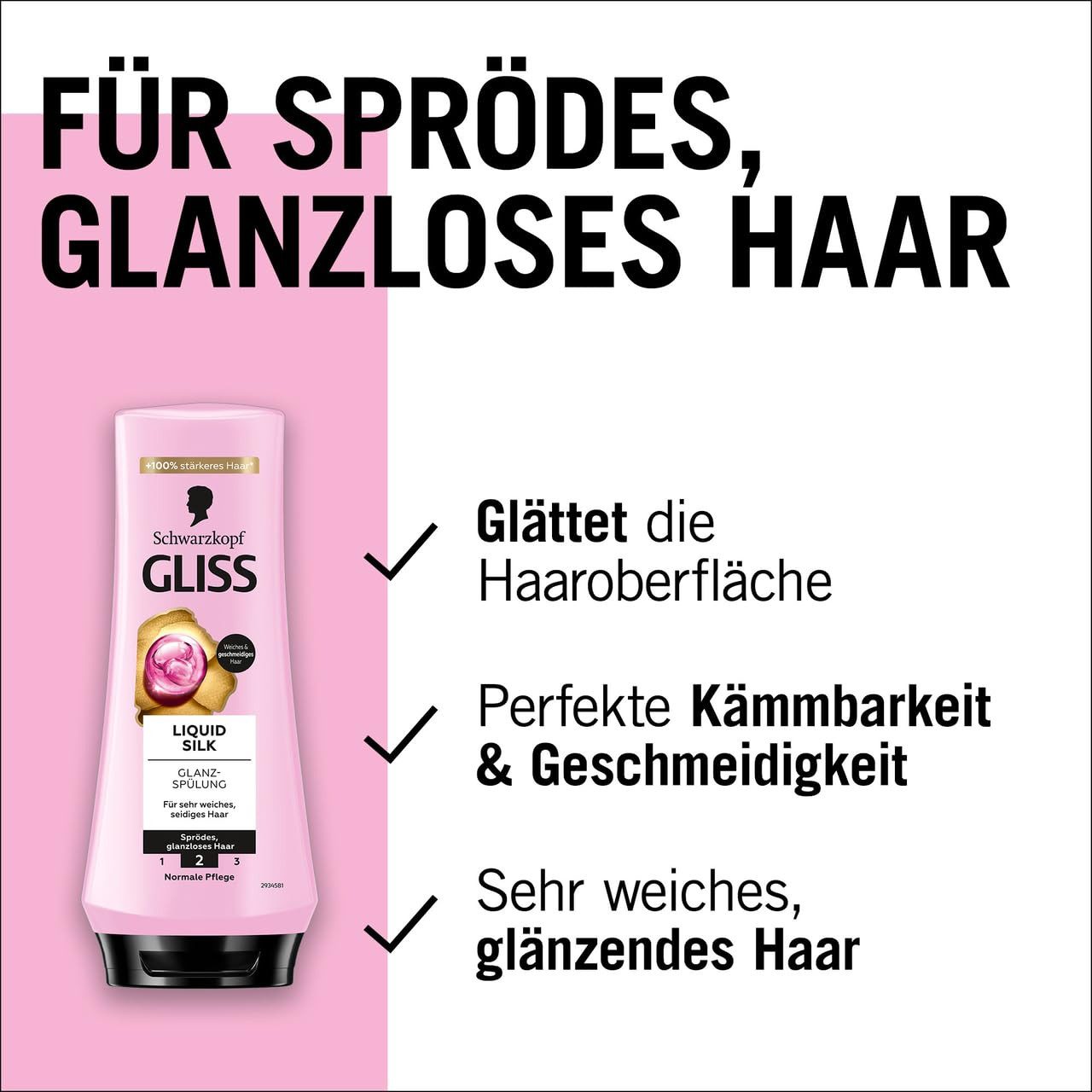 Gliss Haarshampoo Liquid Silk 250ml & Haar-Spülung 200ml, 2-tlg., Schutz & gesunder Glanz, verleiht Geschmeidigkeit, intensive Pflege