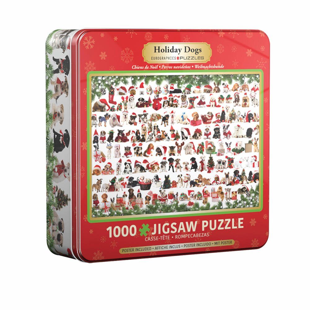 EUROGRAPHICS Puzzle Holiday Dogs in Blechdose, 1000 Puzzleteile