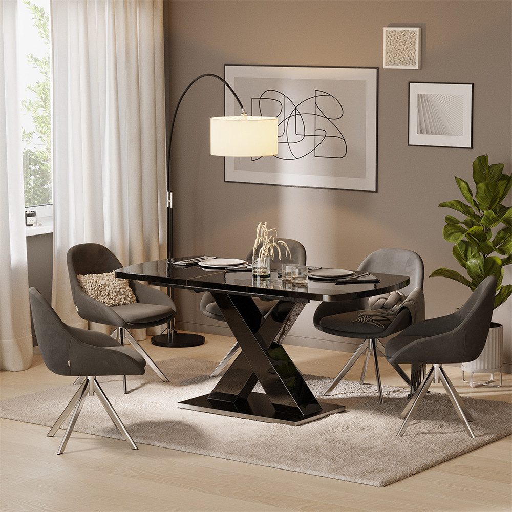 Vicco Esstisch Chinto, Schwarz, 120 x 80 cm ausziehbar (1-St)