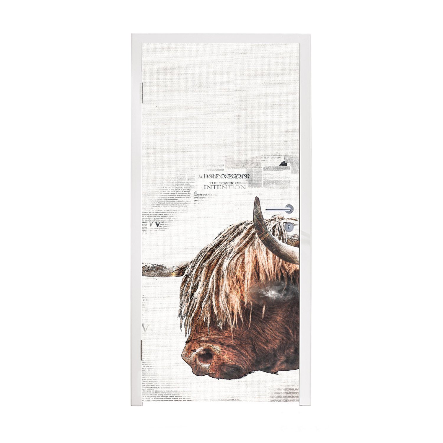 (1 Zeitungsartikel, Fototapete Highlander St), cm Tiere für - - Türaufkleber, Matt, Scottish Tür, MuchoWow bedruckt, Türtapete 75x205