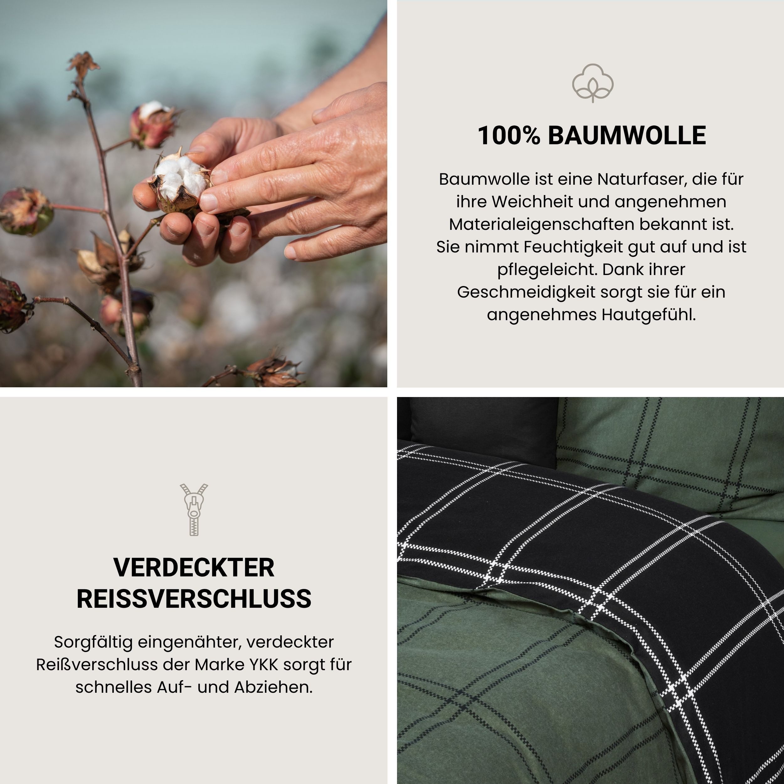 Schiesser Wendebettwäsche Ellis aus weicher Baumwolle in klassischem Karo, Feinbiber, 2 teilig, OEKO-TEX® MADE IN GREEN – Bild 3 von 5