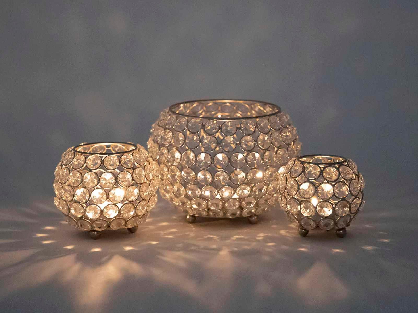 Crystal Casamia Windlicht Kerzenhalter Kerzenständer Set Teelichthalter gold o. silber 3-teilig