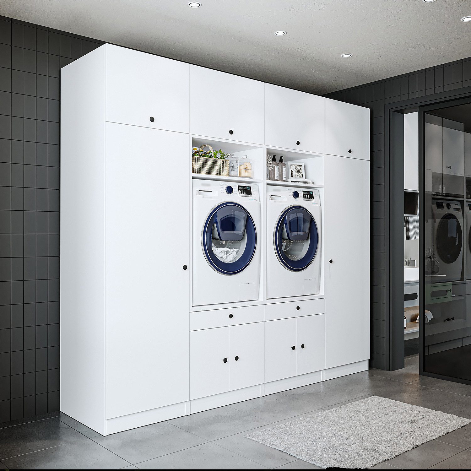 Roomart Waschmaschinenumbauschrank 254 cm (Schrankwand für Waschküche und H günstig online kaufen