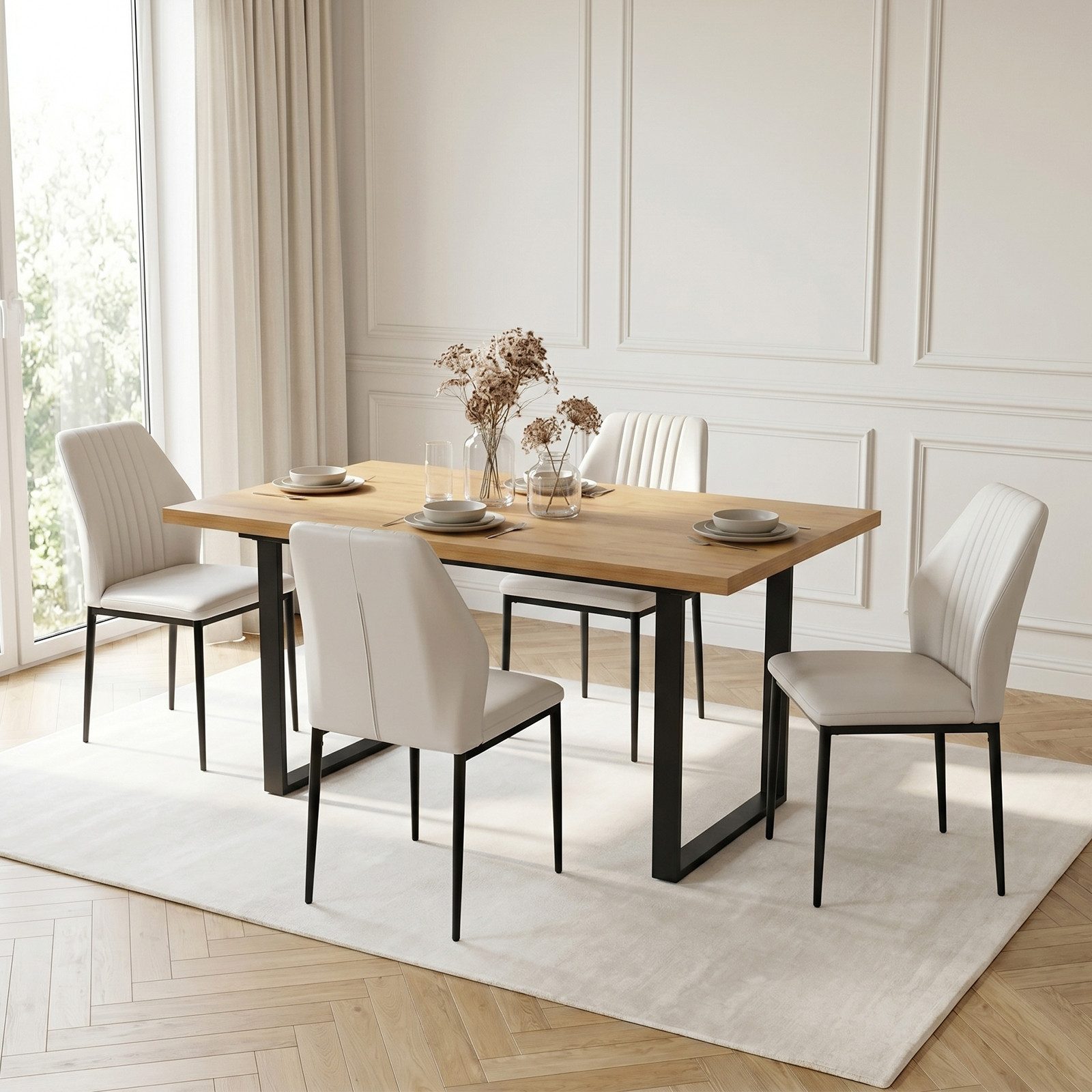 Jiexi Essgruppe Tisch-und Stuhlset, Ausziehbarer Esstisch (130–170 cm) mit 4-6 Stühlen