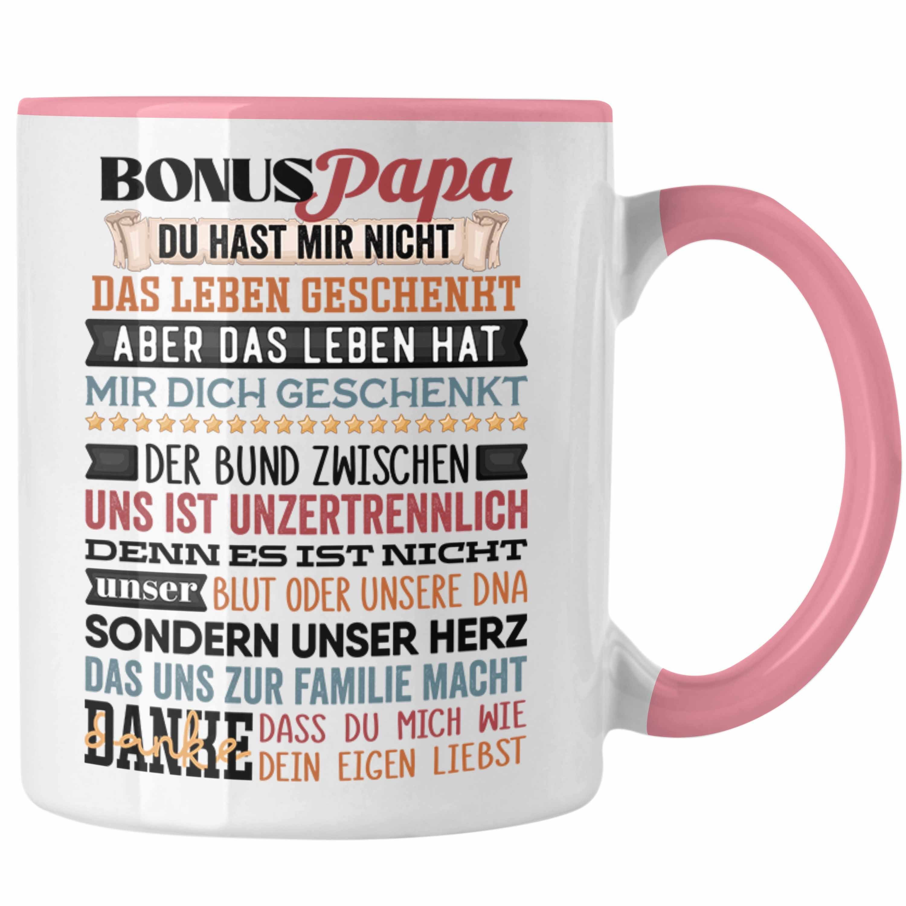 Trendation Tasse Bonus Papa Tasse Geschenk für Stiefvater Stiefpapa Geschenkidee Vatert Rosa