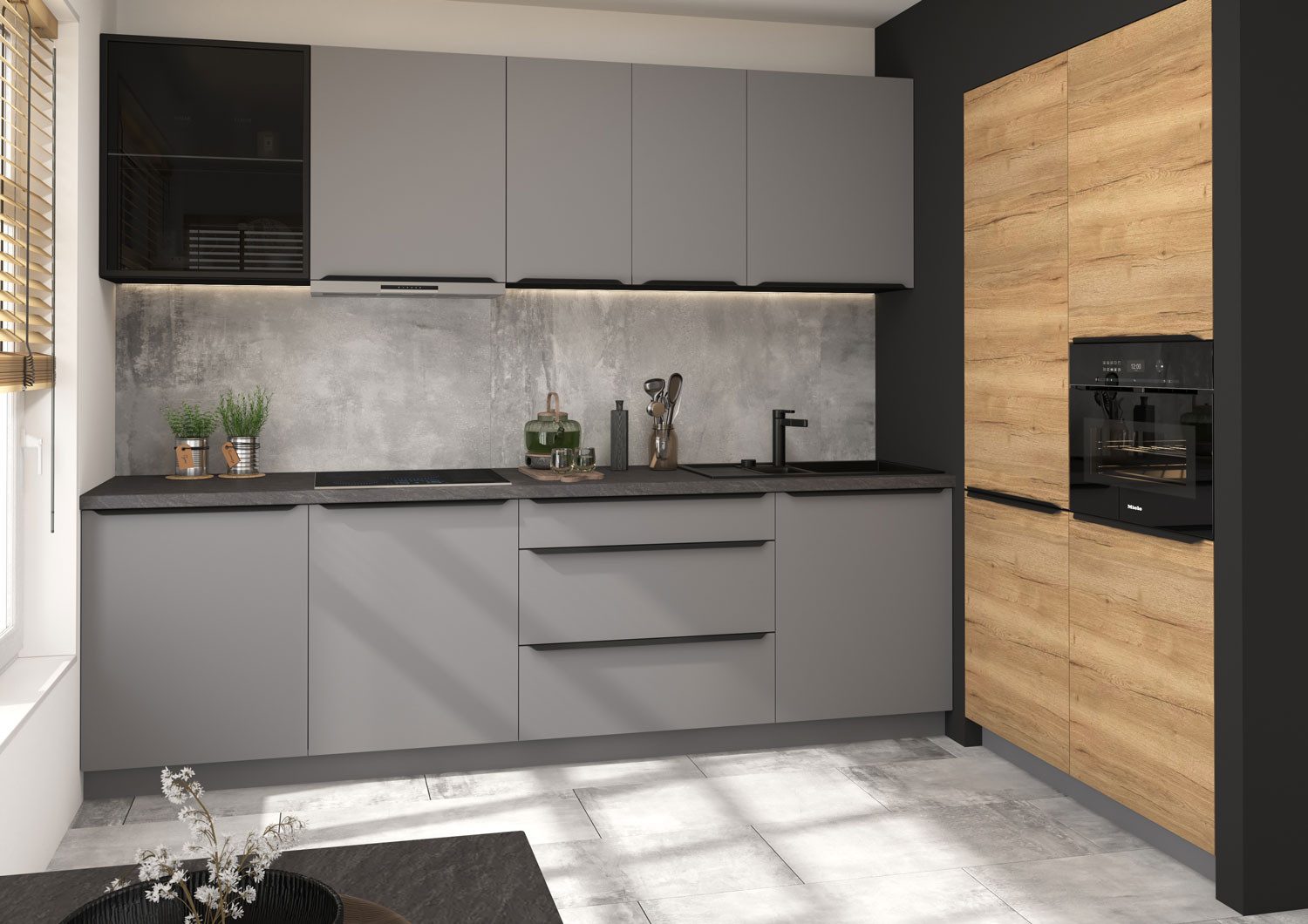 Feldmann-Wohnen Кухниzeile Bonn-Malmo, (Schubladen mit Teilauszug und Selbsteinzug (Blum Metabox), 270cm mit Кухниblock lava / dust grey matt - Halifax 10-teilig