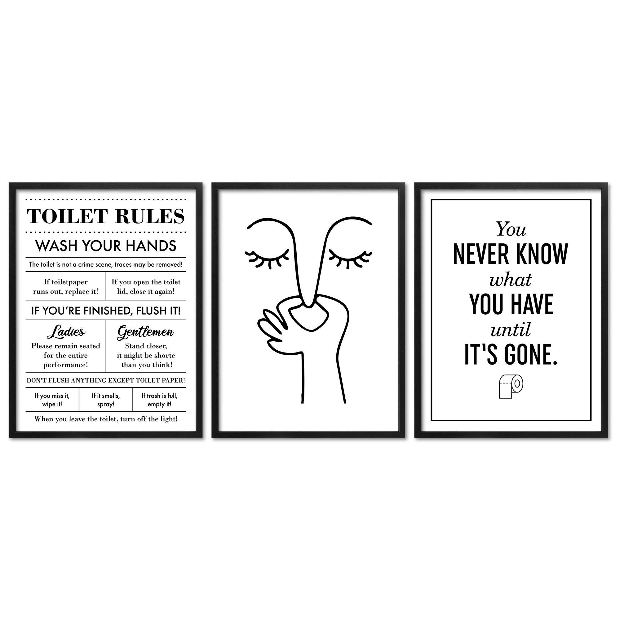 ARTFAVES Bilder-Collage Poster Set Toilet Fun I mehrteilige Bilderwand I Wandbilder Badezimmer, (Wandbilder modern, 3 St)