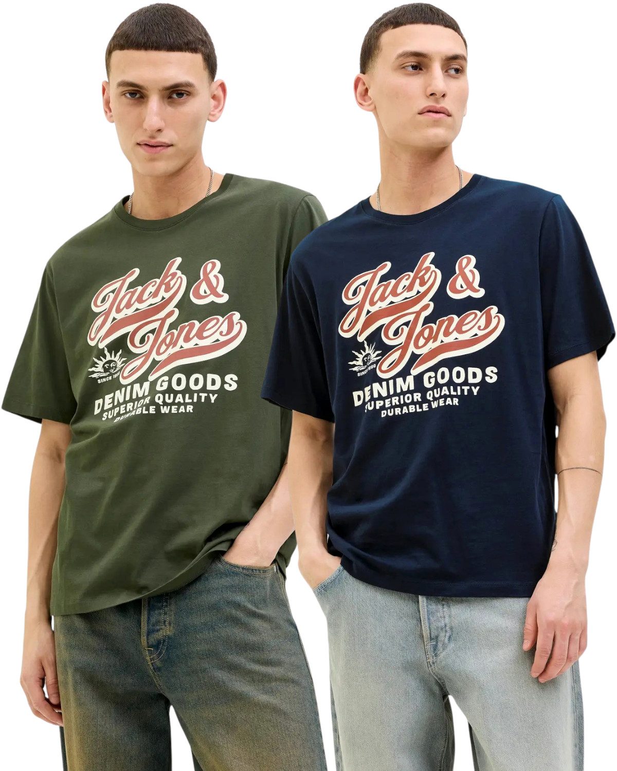 Jack & Jones Print-Shirt (Spar Set, 2er-Pack) Regular Fit T-Shirts aus Bio-Baumwolle