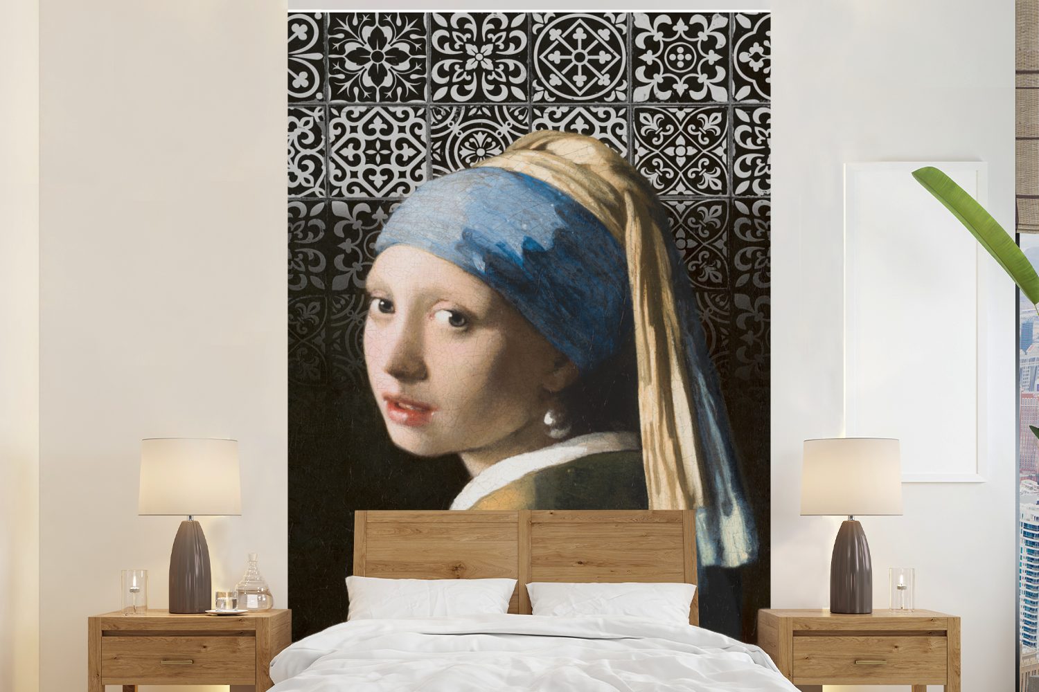 MuchoWow Fototapete Mädchen mit Perlenohrring - Johannes Vermeer - Delfter Blau, Matt, bedruckt, (3 St), Montagefertig Vinyl Tapete für Wohnzimmer, Wandtapete