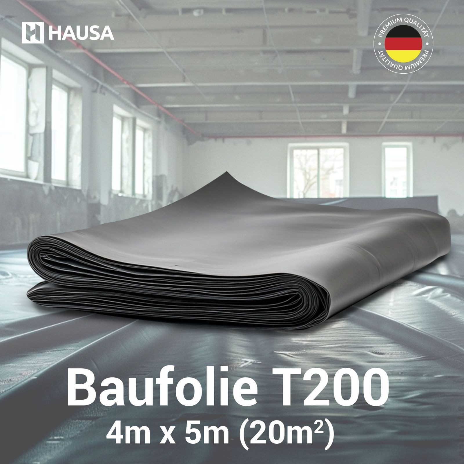 Hausa Abdeckfolie T200, Bau, Renovierung, Malerarbeiten, Bodenschutz, Wandschutz, Isolierung, Notdach, Möbelschutz, Fundamentabdichtung, Terrasse, Feuchtigkeitsschutz, Estricharbeiten, Materialtransport, Arbeitsbereich, Fensterschutz, Fassadenschutz, Innen- & Außenbereich, (Teichfolie Baufoil Typ 200, 1-St., 4m x 5m2), reißfest und stabil absolut wind- und wasserdicht Stärke: 200 μm