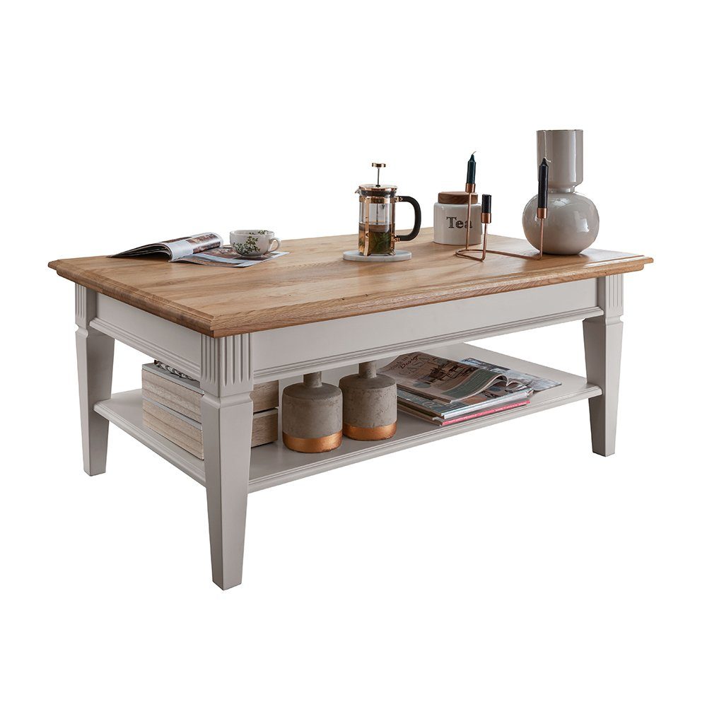 Lomadox Couchtisch ESBJERG-69, 120x75cm, Kiefer weiß lackiert mit Eiche geölt, Landhausstil