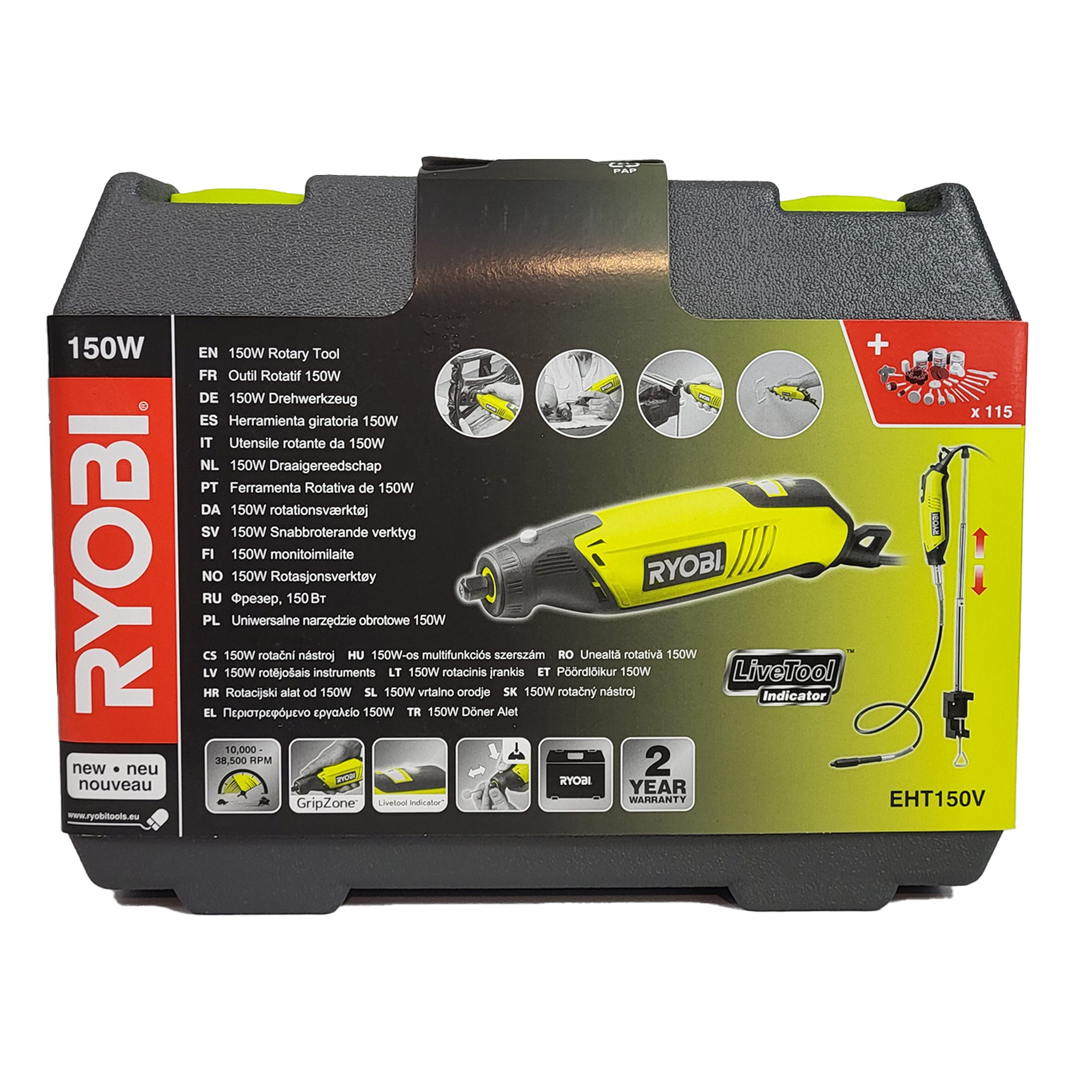 Ryobi Montagewerkzeug Ryobi EHT150V Geradschleifer 150 W mit 115-teiligem Zubehörset, (1-tlg)