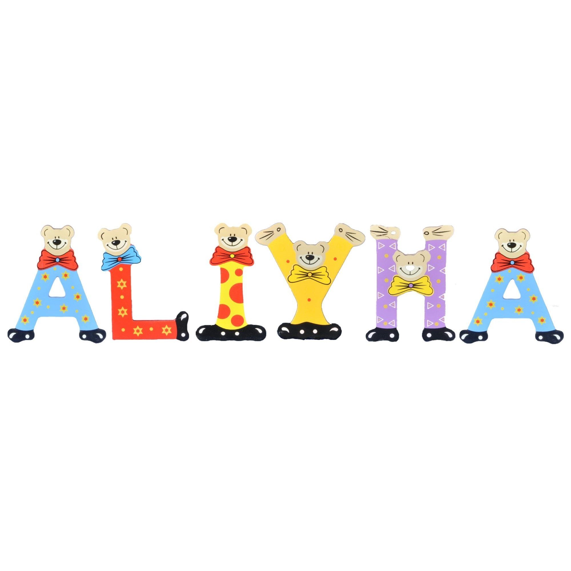 Playshoes Deko-Buchstaben (Set, 6 St), Kinder Holz-Buchstaben Namen-Set, ALIYAH - sortiert