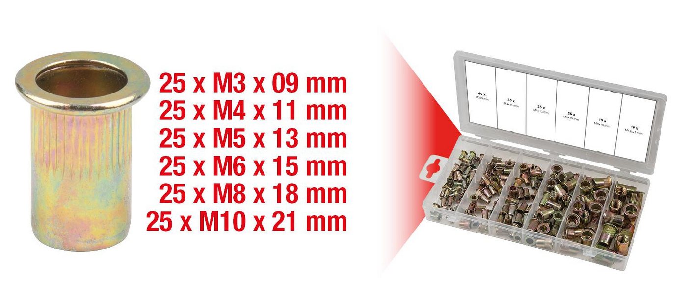 Thumbnail - KS Tools Blindnietzange Sortiment Gewindenieten, Stahl, M3x9mm-M10x21mm, 150-tlg