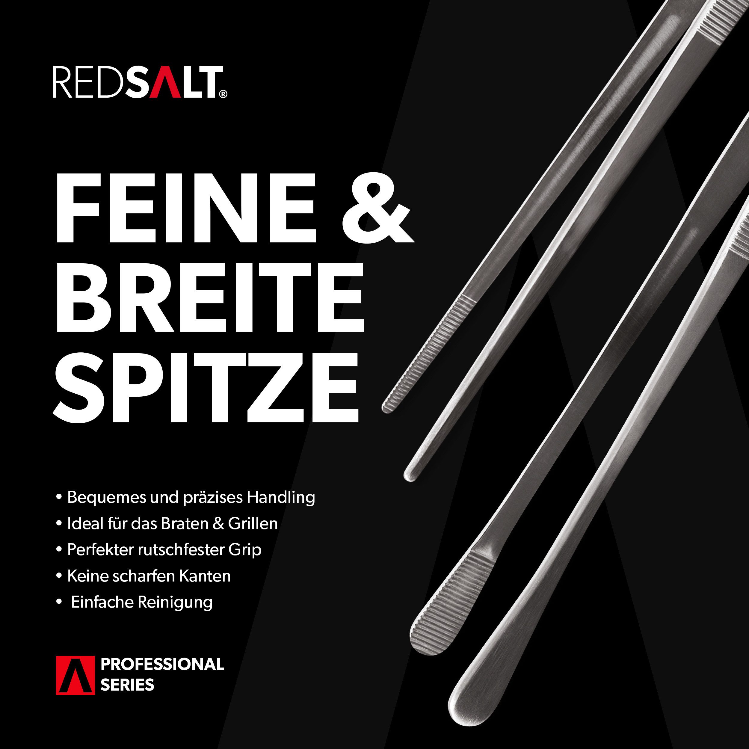 REDSALT® Kochpinzette Premium Küchenpinzetten Set breite & schmale Spitze spülmaschinenfest, Rostfreier Edelstahl in INOX 18/10 Qualität – Bild 5 von 5