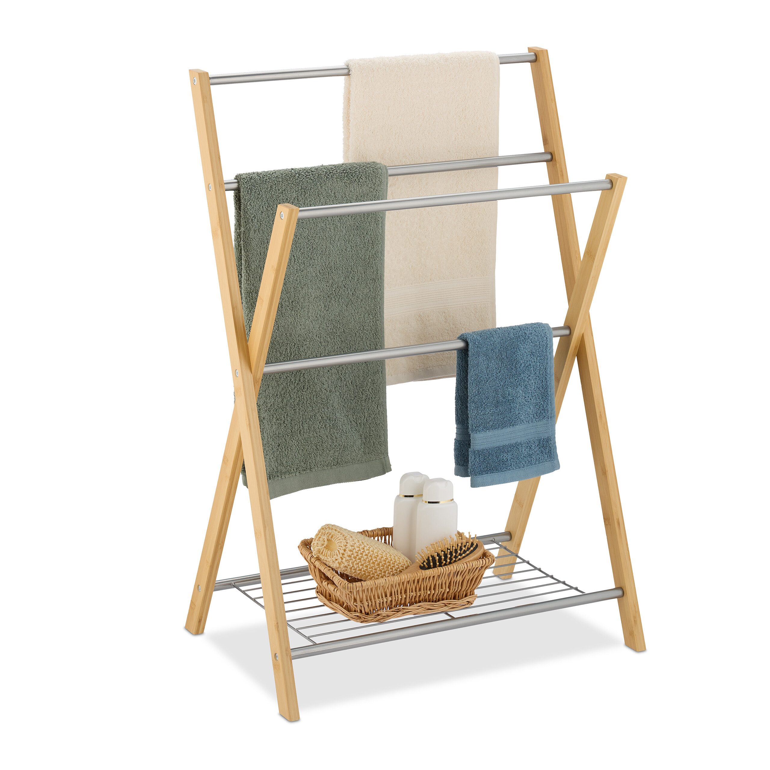 relaxdays Handtuchständer Handtuchhalter mit Ablage Bambus günstig online kaufen