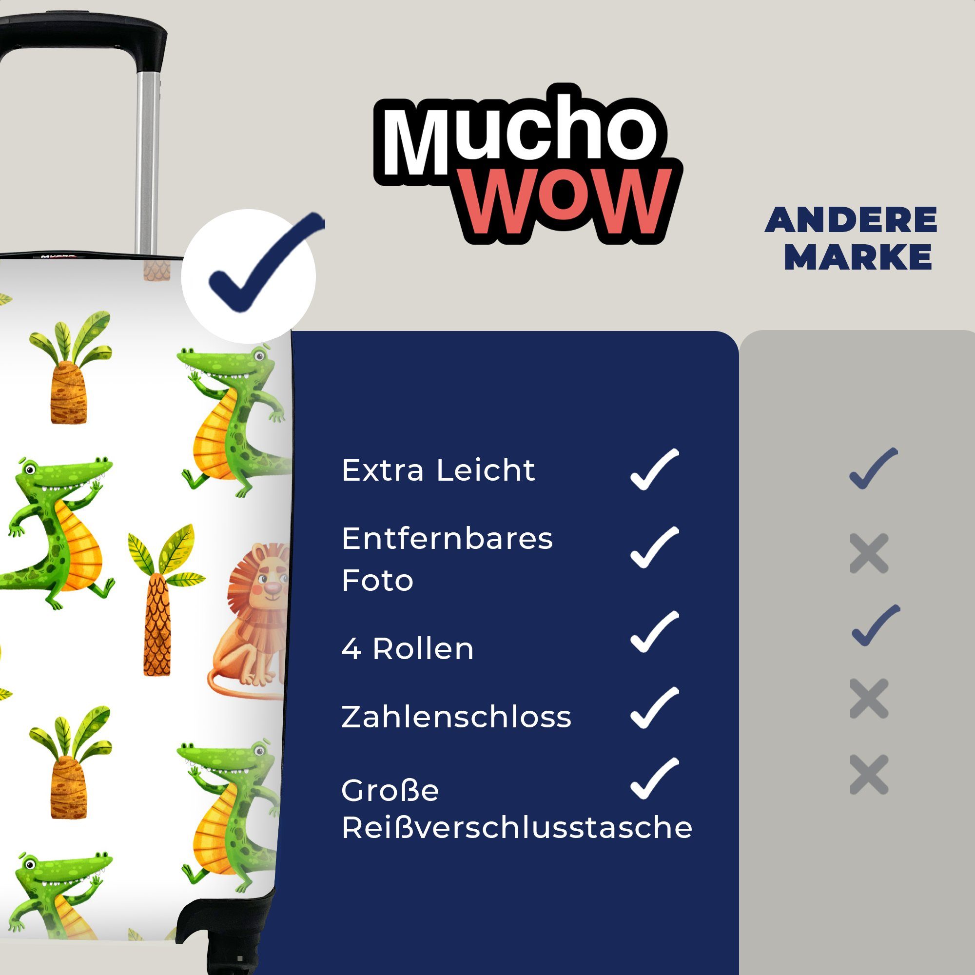 MuchoWow Handgepäck rollen, für mit Ferien, Handgepäckkoffer Reisetasche Gestaltung Rollen, - - 4 Tiere, Dschungel Trolley, Reisekoffer
