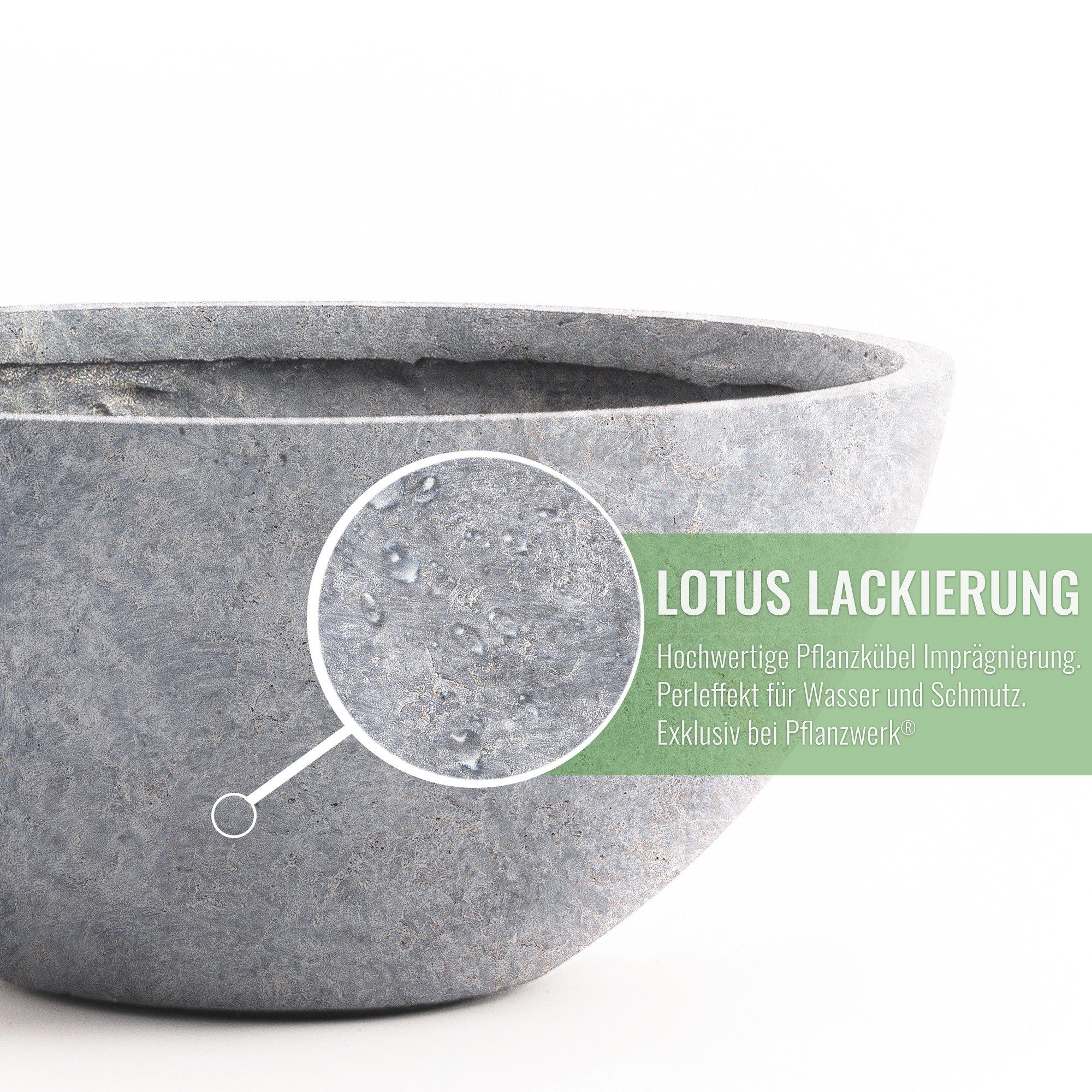 Pflanzwerk® Pflanzschale Pflanzkübel BOWL Frostbeständige Premium Blumenschale mit Lotus-Effekt, Fiberglas - Handgefertigt - Rund - Frostbeständig