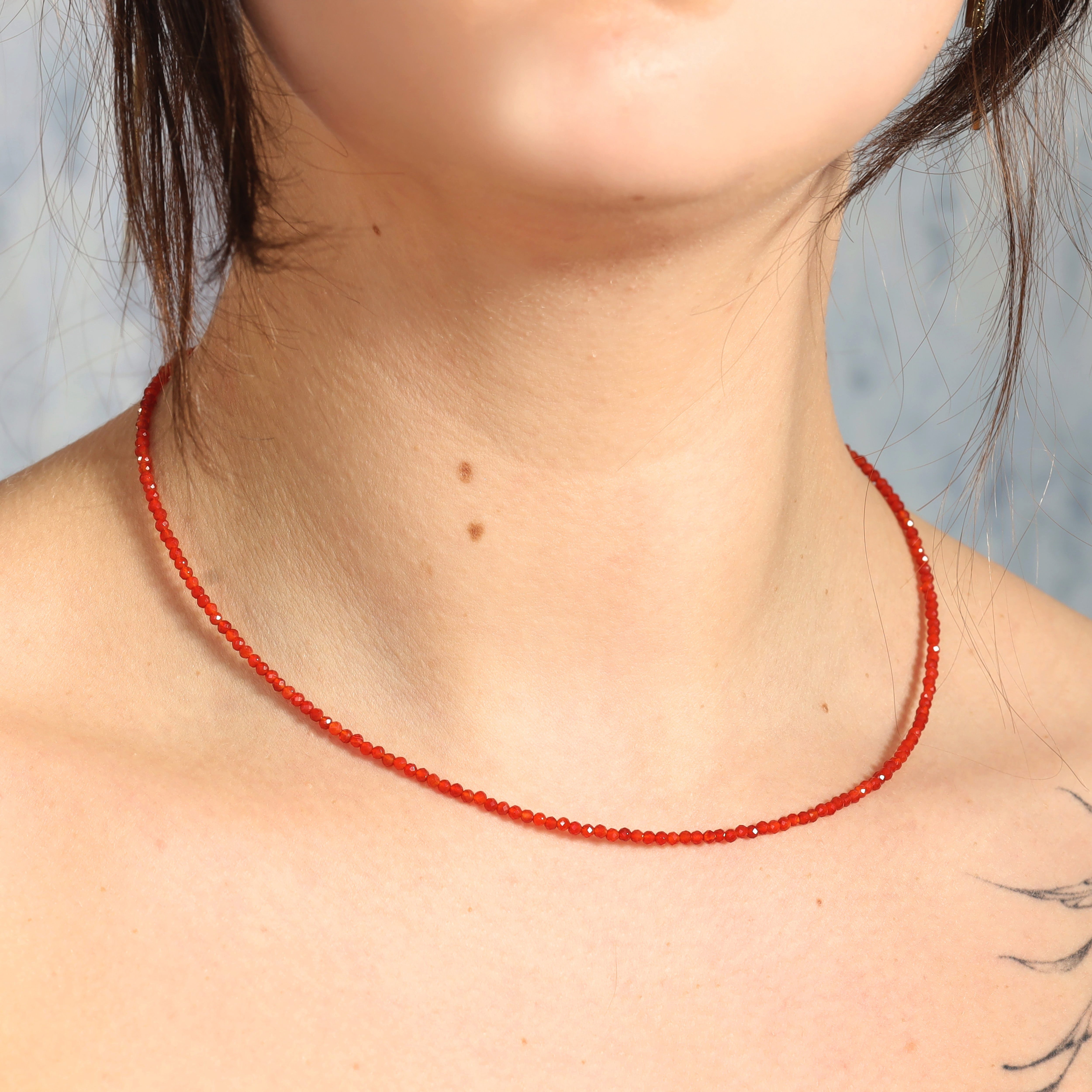 Lebensquelle Plus Kette ohne Anhänger Karneol 2 mm Perlenkette facettiert, 45 cm + Silberverschluss – Bild 2 von 3