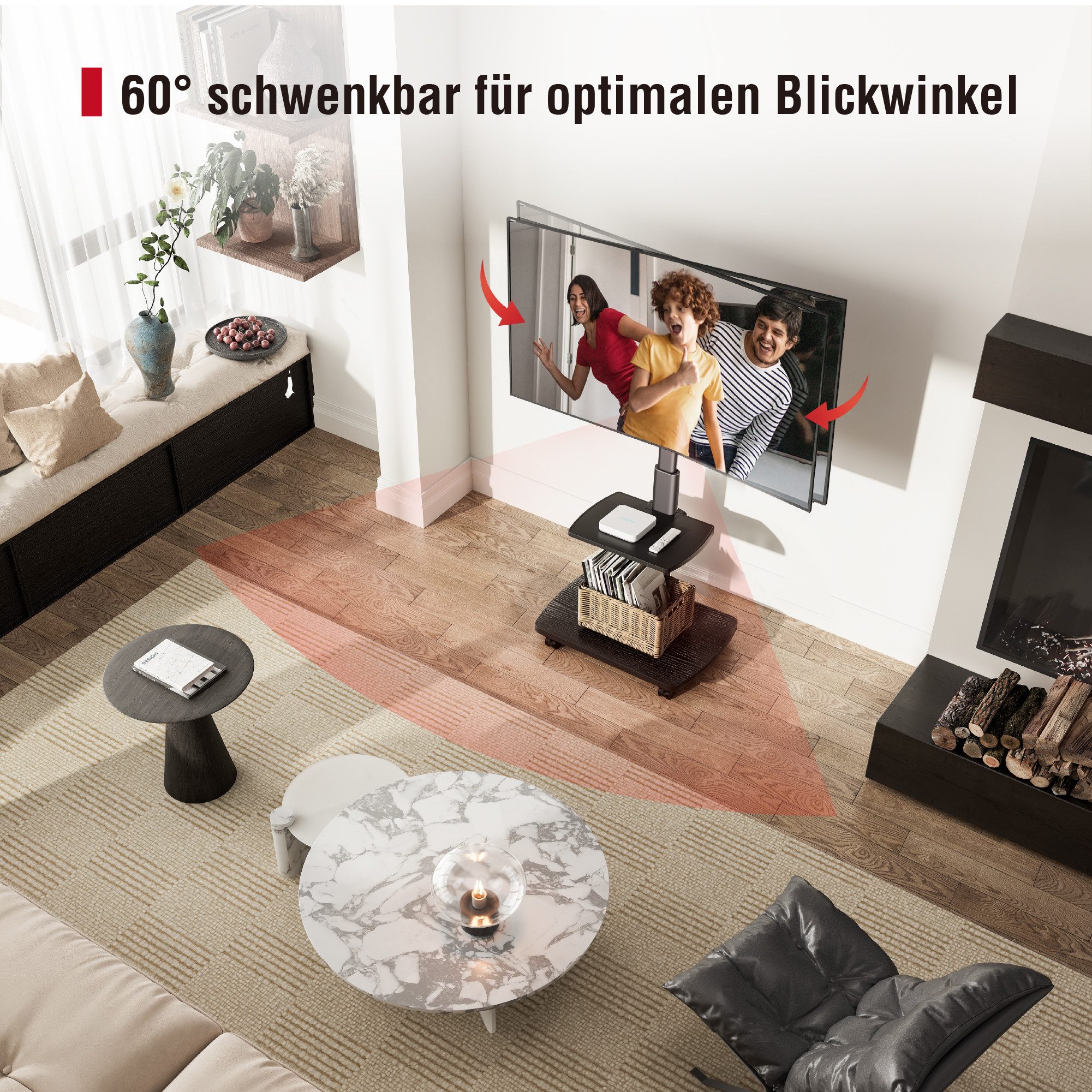 AOKCOS TV-Ständer, (bis 65 Zoll, mit Holzablage & Regal)