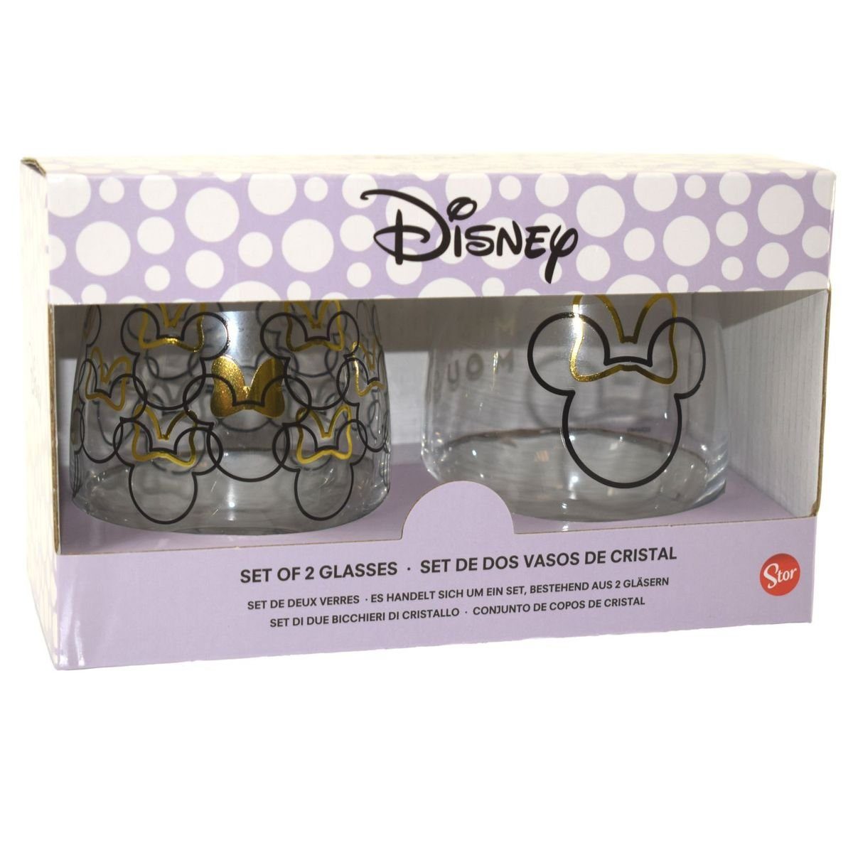 Stor Glas Disney Minnie Mouse 2 Gläser im Geschenkkarton 2er Trinkglas Set, Glas, authentisches Design