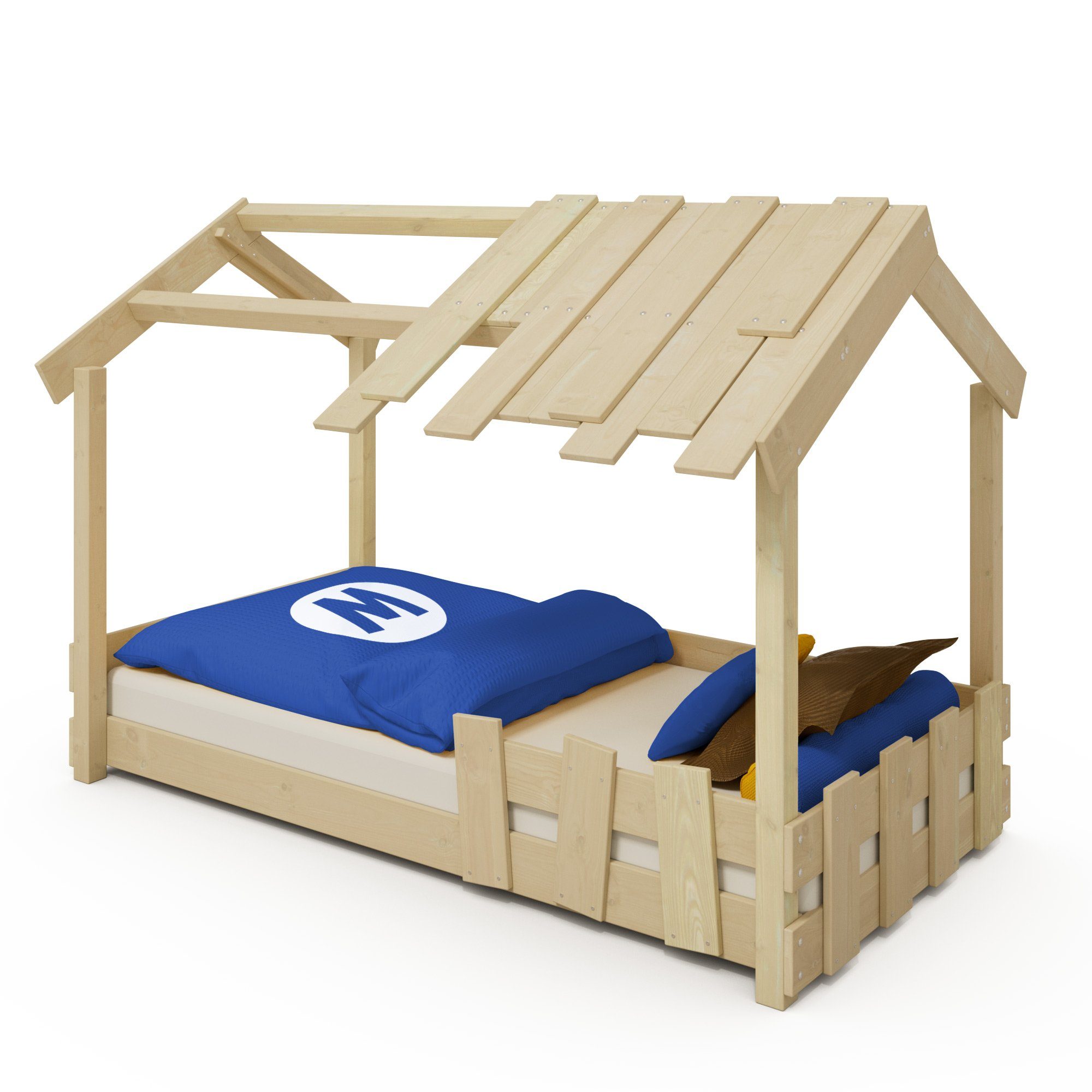 Wickey Kinderbett CrAzY Beach - Holzbett, Spielbett 90 x 200 cm (Holzpaket aus Pfosten und Brettern, Spielbett für Kinder), Massivholzbrett