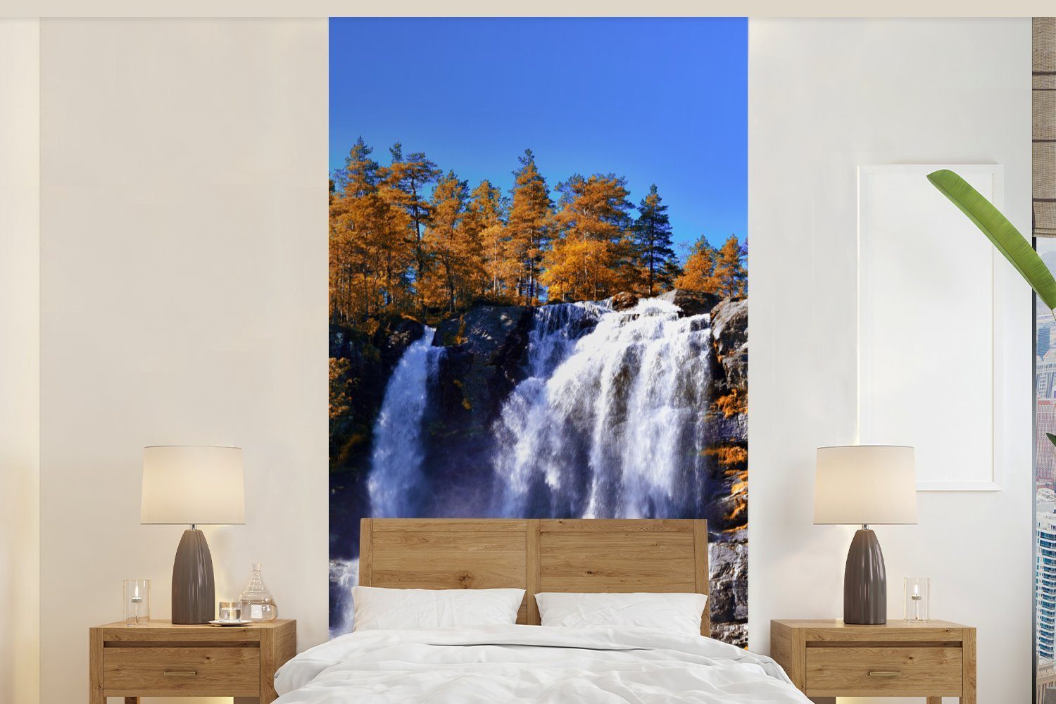 MuchoWow Fototapete Wasserfall - Norwegen - Natur, Matt, bedruckt, (2 St), Vliestapete für Wohnzimmer Schlafzimmer Küche, Fototapete