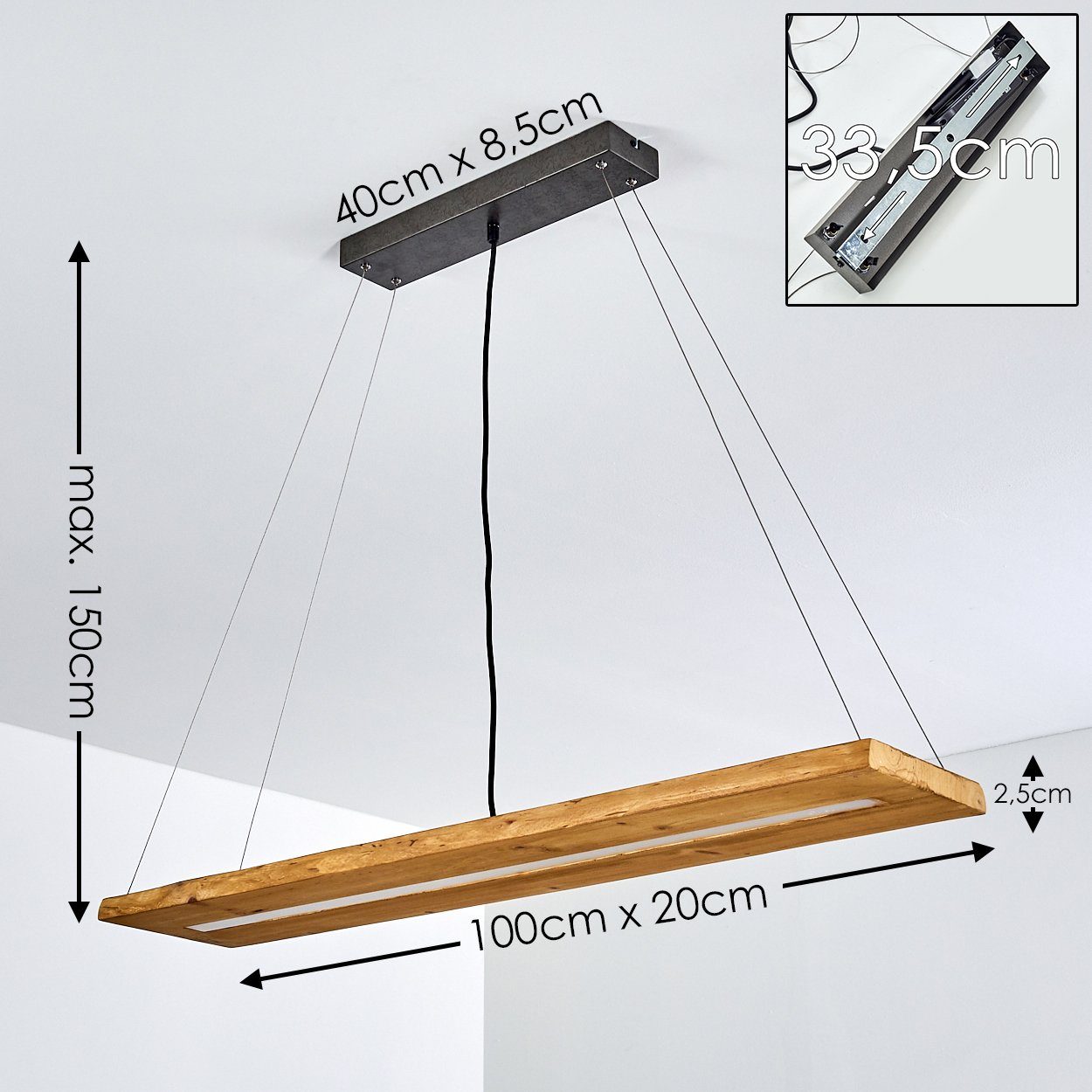 hofstein Pendelleuchte »Volano« dimmbare aus Holz/Metall in Braun/Dunkelgrau, 3000 Kelvin, moderne Hängelampe, Höhe max. 150cm, Pendellampe dimmbar,3000 Lumen